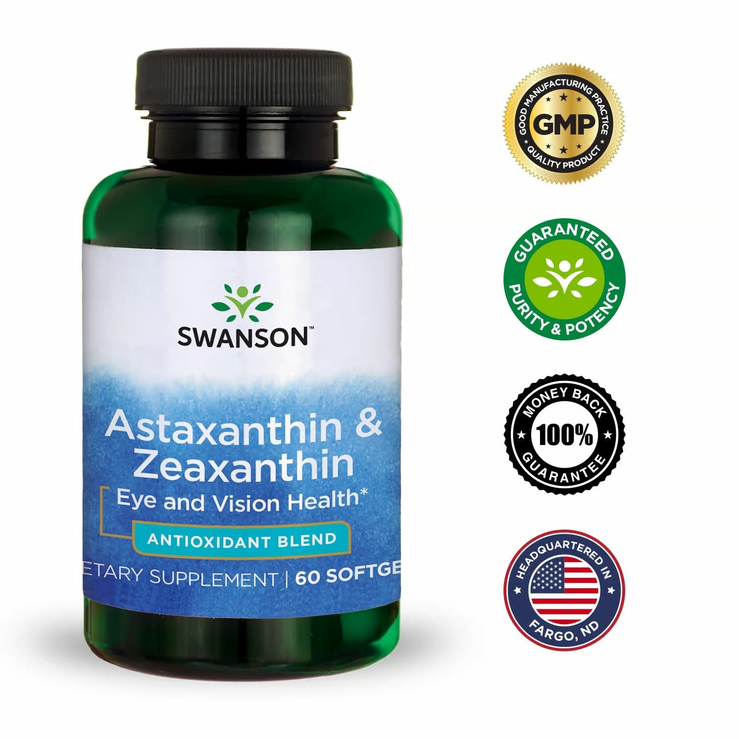 Swanson Astaxanthin & Zeaxanthin Eye Health Supplement for Screen-Heavy Professionals with 4 mg Astaxanthin & 4 mg OmniXan Zeaxanthin (60 Softgels, 3 Pack)