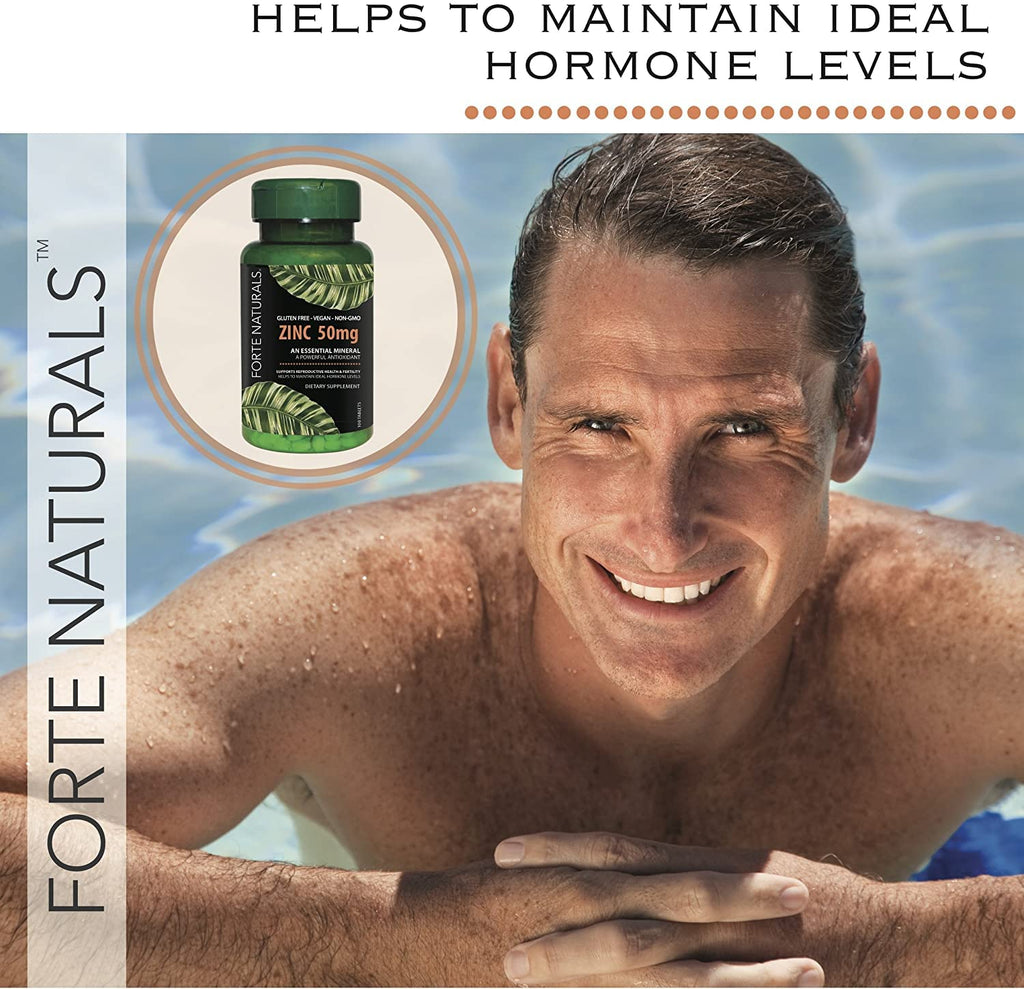 FORTE NATURALS Zinc 50mg Tablets for Sensitive Stomachs Gentle No Nausea Supplement Formula for GLP1 Users Easy-to-Tolerate Made in the USA 60 Tablets 2 Month Supply NO Tummy Trouble Supplements