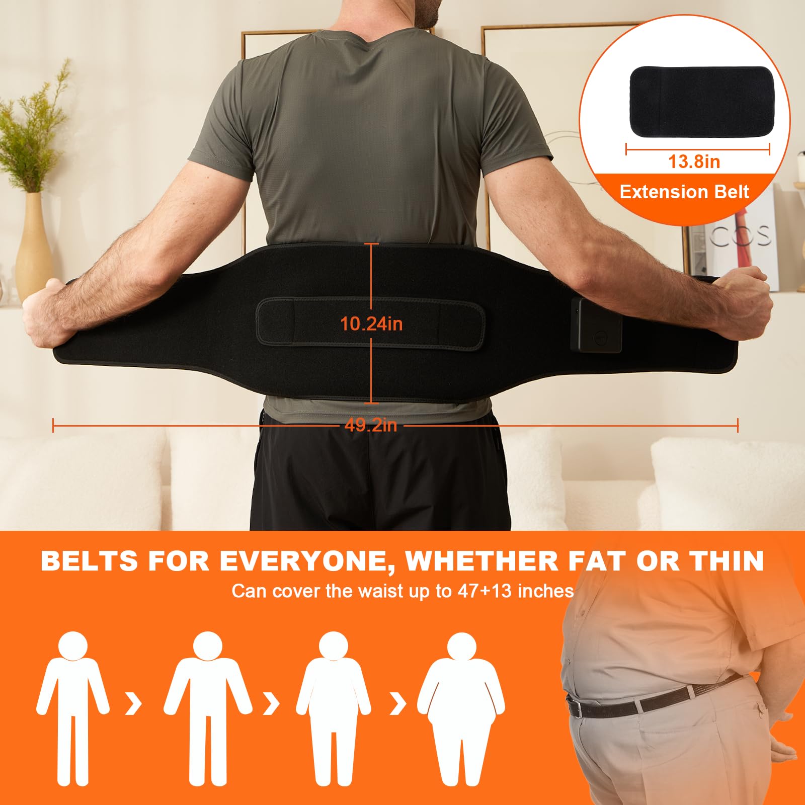 Remo Cordless Heating Pad for Back Pain Relief, Portable Heating Pad for Lower Back, Extended to 60 Inches, Wearable Heating Pads for Cramps with 3 Heat, 30mins Auto-Off, Birthday Gifts for Mom Dad