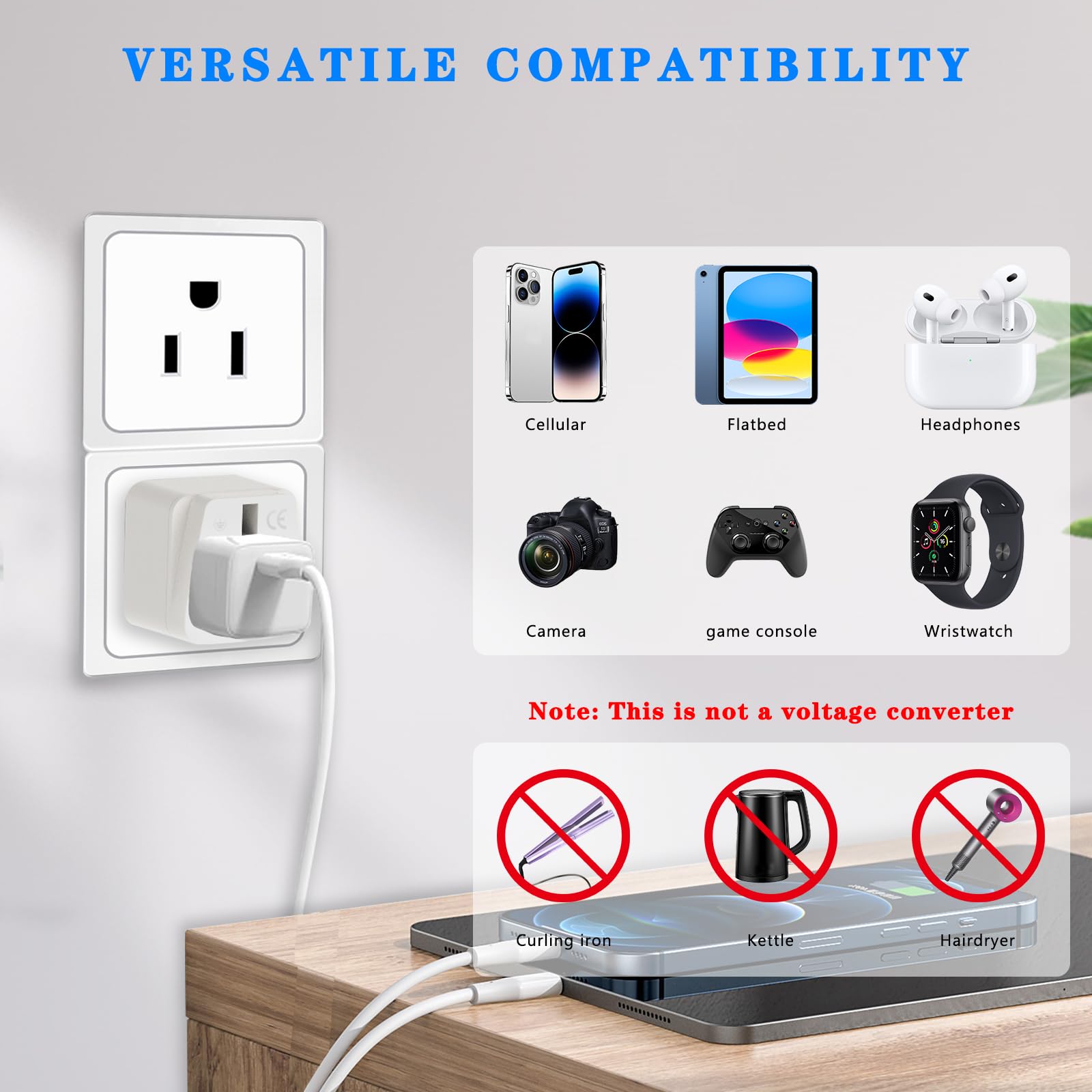 UK to US Plug Adapter, 2 Pack UK to US Adapter, UK to US Plug Adapter, US Plug Adapter
