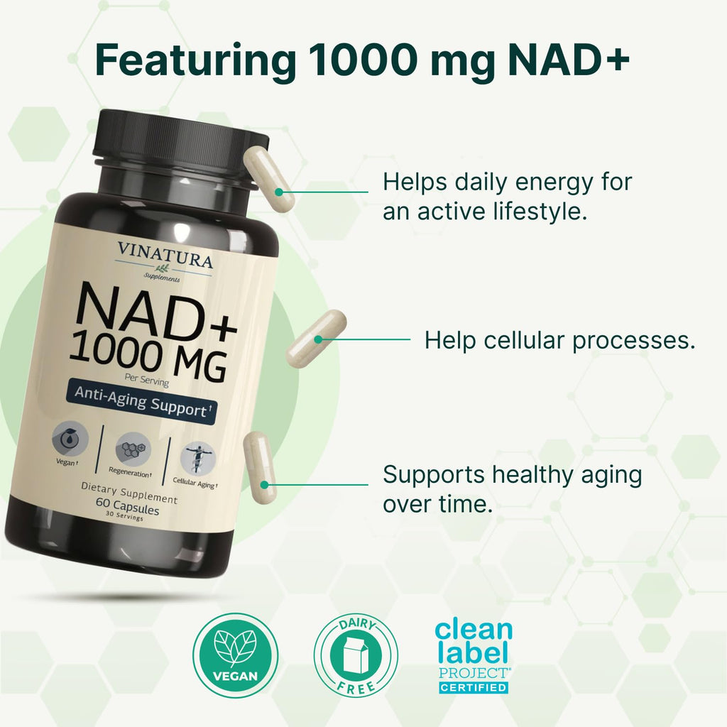 VINATURA NAD Supplement 1000mg - Pure NAD Supplement for Anti-Aging