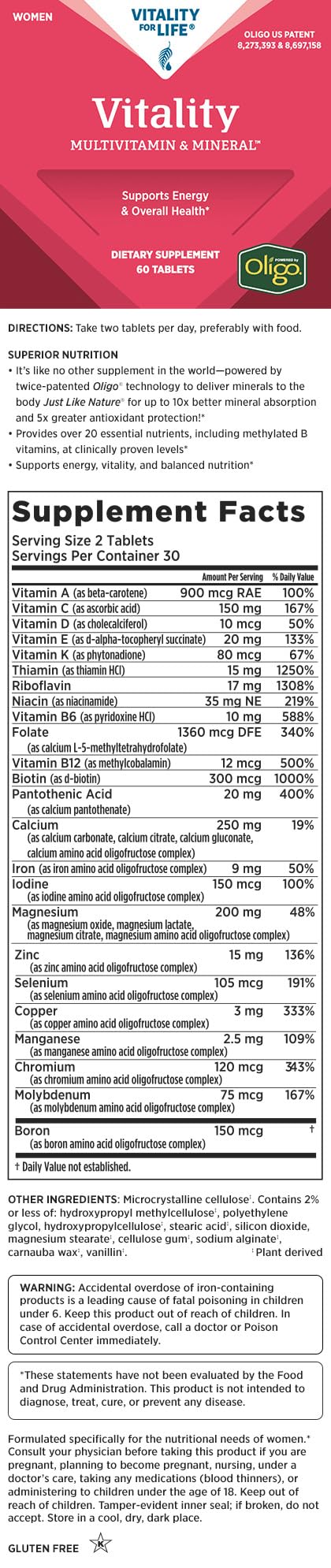 Melaleuca Multivitamin & Mineral Supplement for Women, Powered by Oligo (60 Tablets) — Supports Energy & Overall Health / Organically Bound for Maximum Absorption and Antioxidant Protection