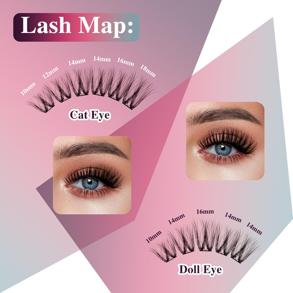 MayHug 3D Wispy Cluster Lashes Kit - Waterproof Lash Clusters 8-18MM C Curl Lashes - 144Pcs Individual Eyelashes Kit with Remover, Bond and Seal (Prism, 4 In 1)