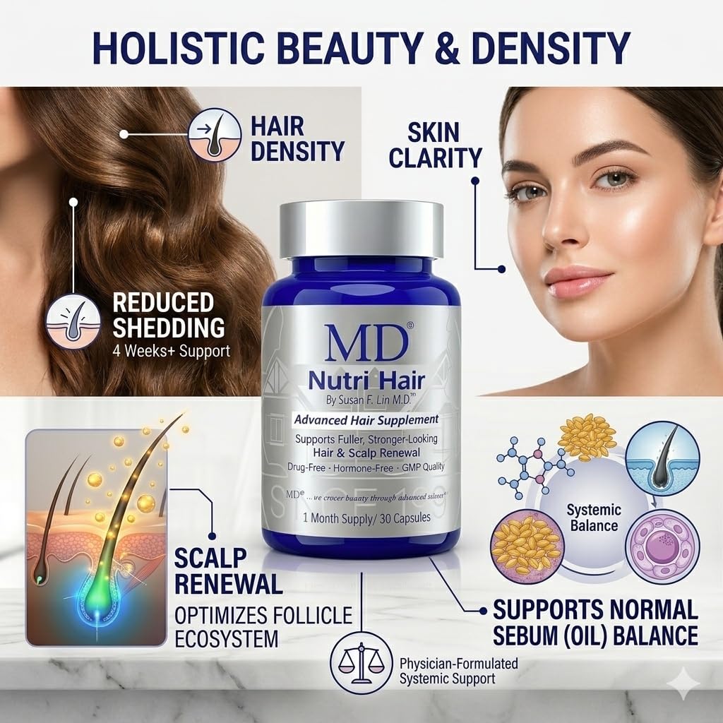 MD Nutri Hair Growth Supplement for Thinning and Hair Loss, Reduces Shedding, Lilac Stem Cells with Marine Collagen and Biotin, 30 Vegetable Capsules