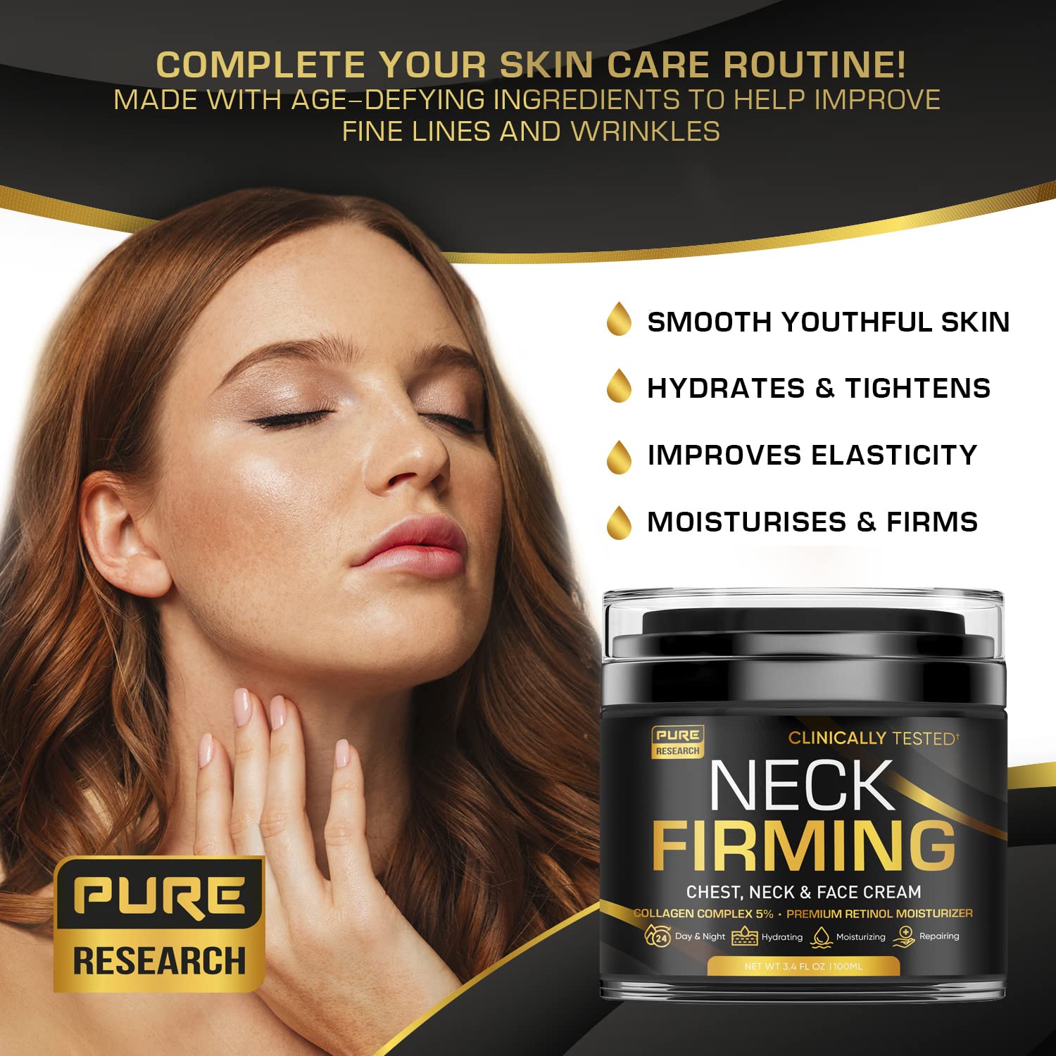 Neck Firming Cream - Anti Wrinkle Cream - Saggy Neck Tightener & Double Chin Reducer Cream - Collagen & Retinol Skin Tightening Cream - Anti Aging Moisturizer for Neck & Décolleté 3.4oz