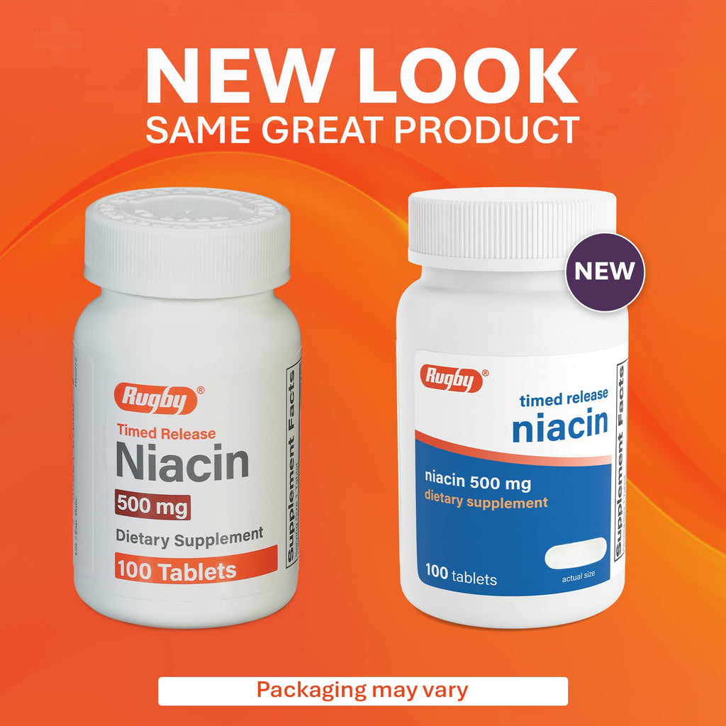 Rugby Timed-Release Niacin 500mg with 28mg Calcium, Dietary Supplement for Energy, Circulation and Metabolism Support, 100 Tablets (3 Pack)