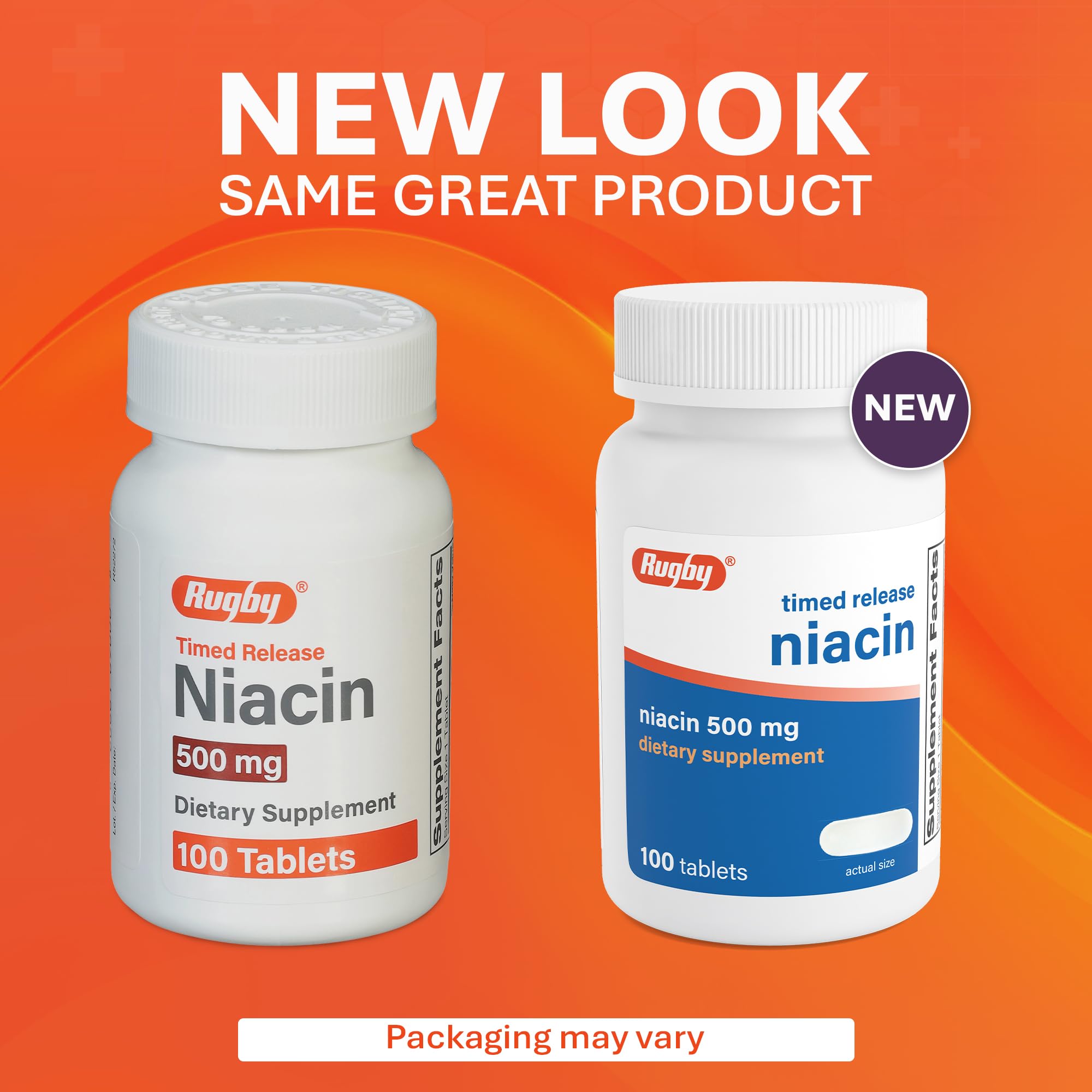 Rugby Timed-Release Niacin 500mg with 28mg Calcium, Dietary Supplement for Energy, Circulation and Metabolism Support, 100 Tablets (3 Pack)