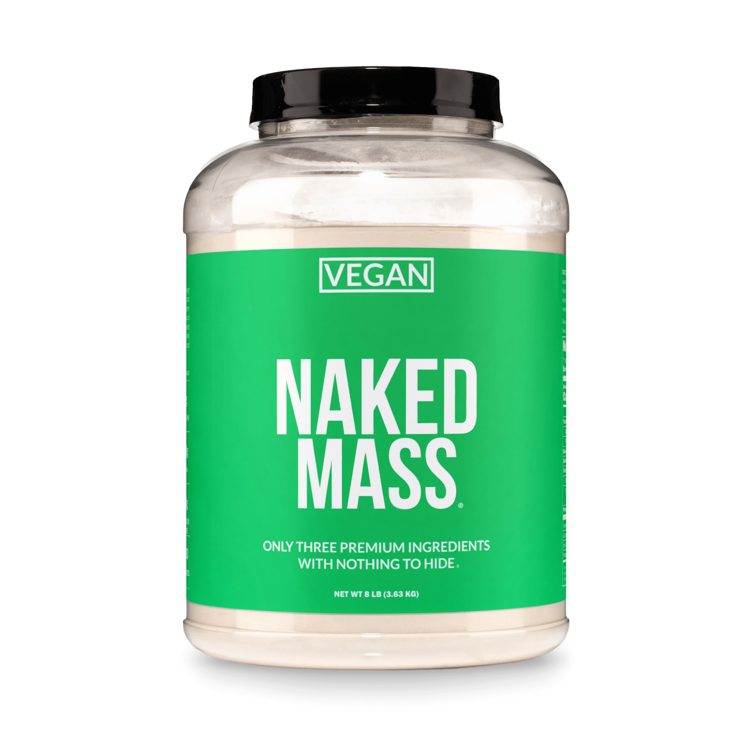 NAKED Vegan Mass - Natural Vegan Weight Gainer Protein Powder - 1,230 Calories, NSF Certified, Non-GMO, Soy & Gluten Free, No Artificial Ingredients - 8LB Bulk - 11 Servings