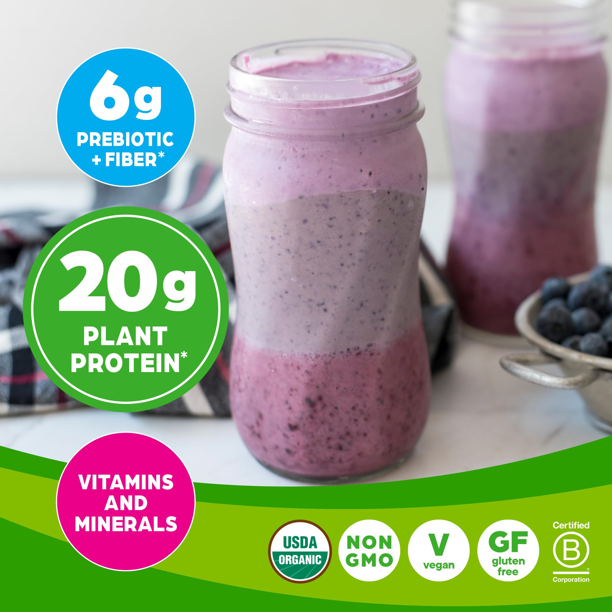 Orgain Organic Vegan Meal Replacement Protein Powder, Vanilla Bean - 20g Plant Based Protein, Gluten Free, Dairy Free, Lactose Free, Soy Free, No Sugar Added, For Smoothies & Shakes - 2.03lb