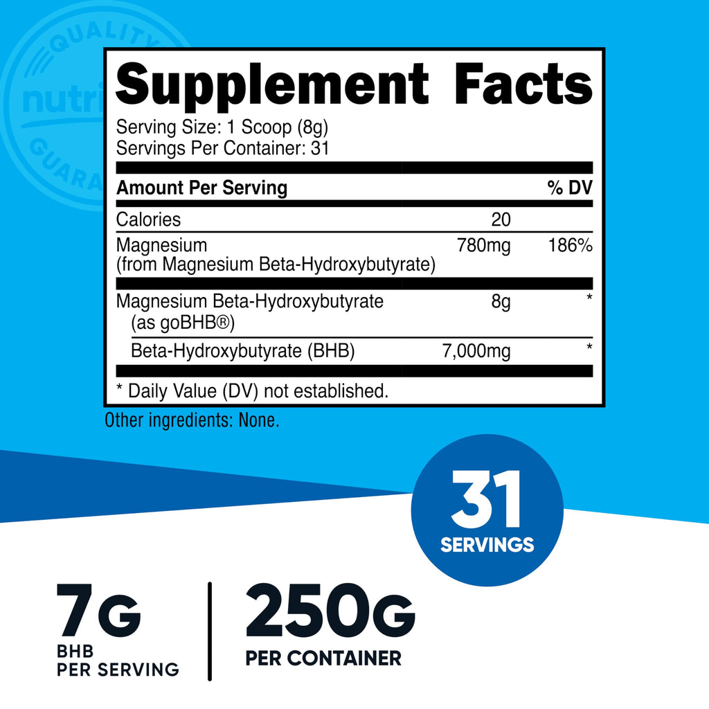 Nutricost Magnesium BHB Salts (250 Grams, Unflavored) - Exogenous Ketone Supplement, 6.5g Beta-Hydroxybutyrate Per Serving