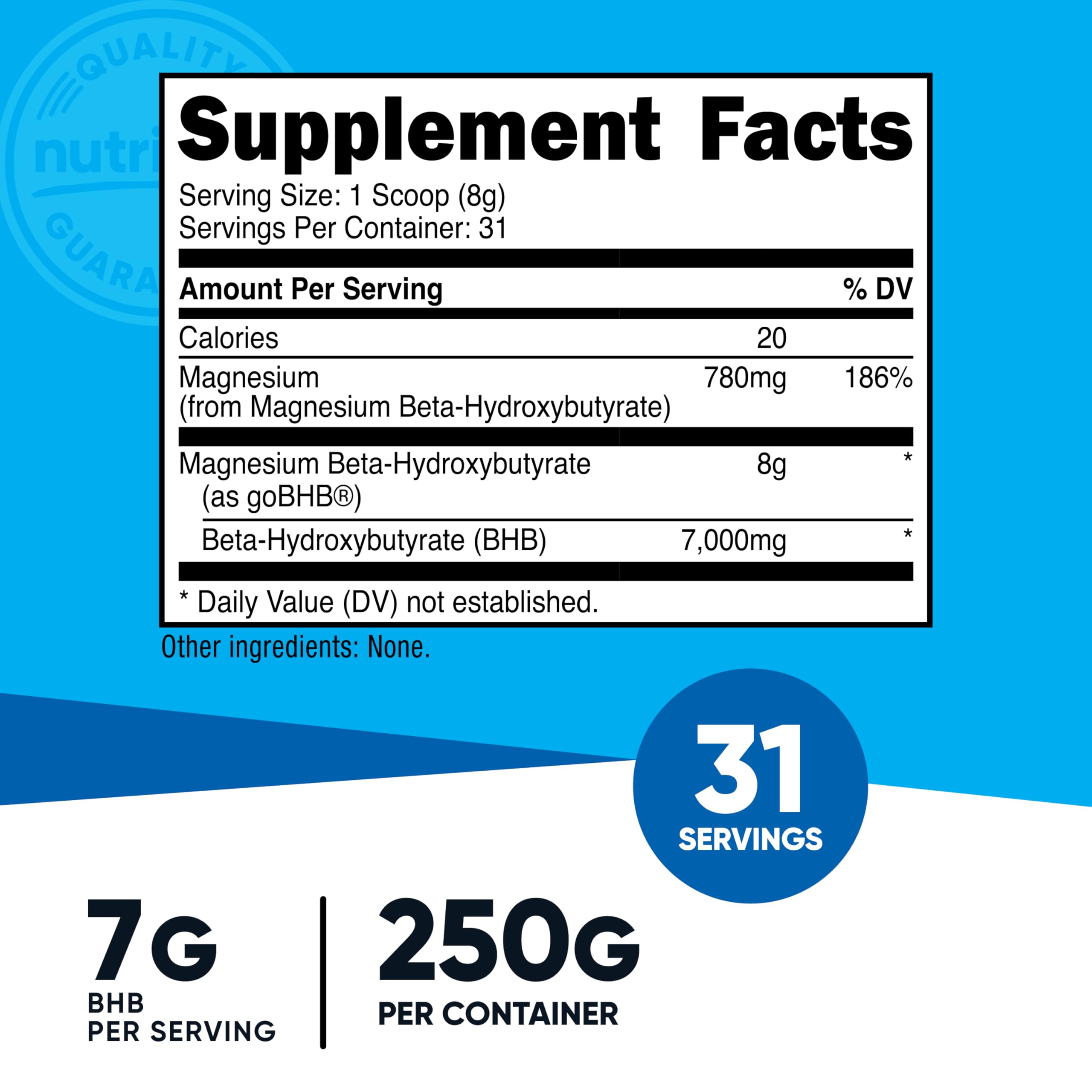 Nutricost Magnesium BHB Salts (250 Grams, Unflavored) - Exogenous Ketone Supplement, 6.5g Beta-Hydroxybutyrate Per Serving