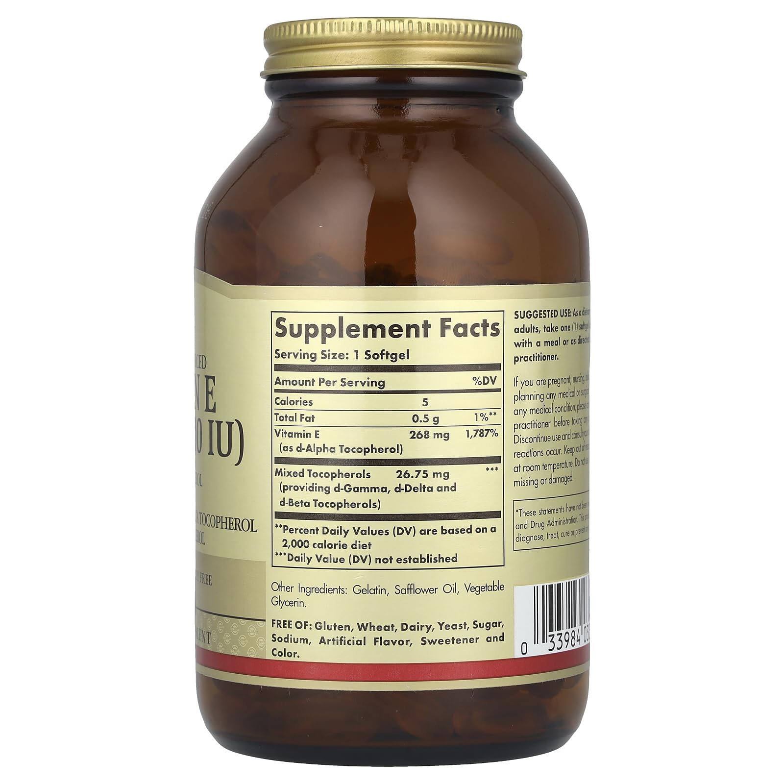 Solgar Vitamin E, d-Alpha Tocopherol Plus d-Gamma Tocopherol, d-Delta Tocopherol and d-Beta Tocopherol, 268 mg (400 IU), 250 Softgels