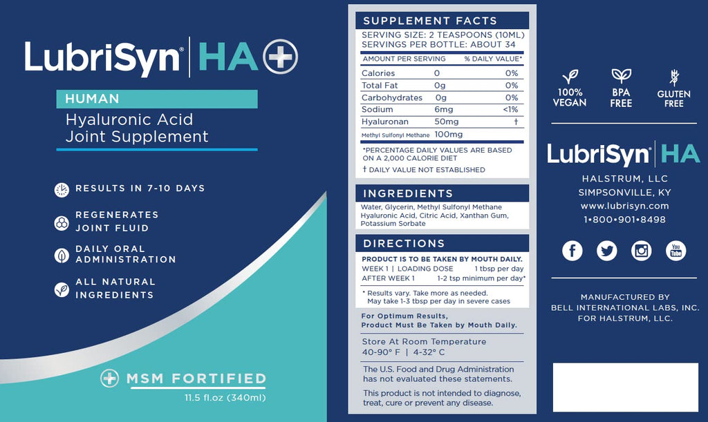 LubriSyn HA Plus Human Liquid Hyaluronic Acid Plus MSM Joint Supplement, Oral HA for People, Supports Healthy Knees, Hips & Joint Function for Men & Women, 30-Day Supply, 11.5 oz, 3 Pack