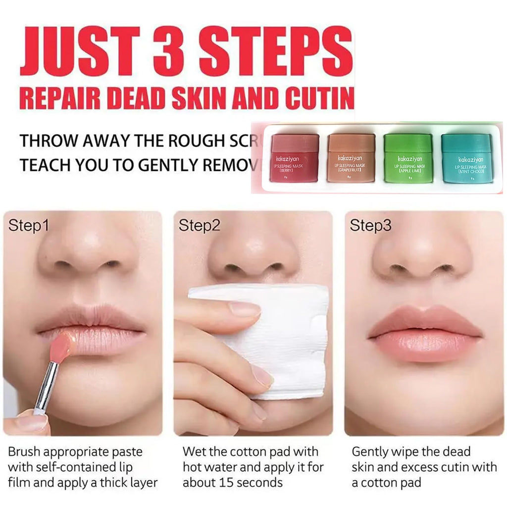 4-Pack Lip Sleeping Mask & Lip Balm Set - Fruit Moisturizing, Hydrating Lip Balm for Dry & Chapped Lips, Repairs & Protects - Women & Teenage Girls Gift, 8g x 4