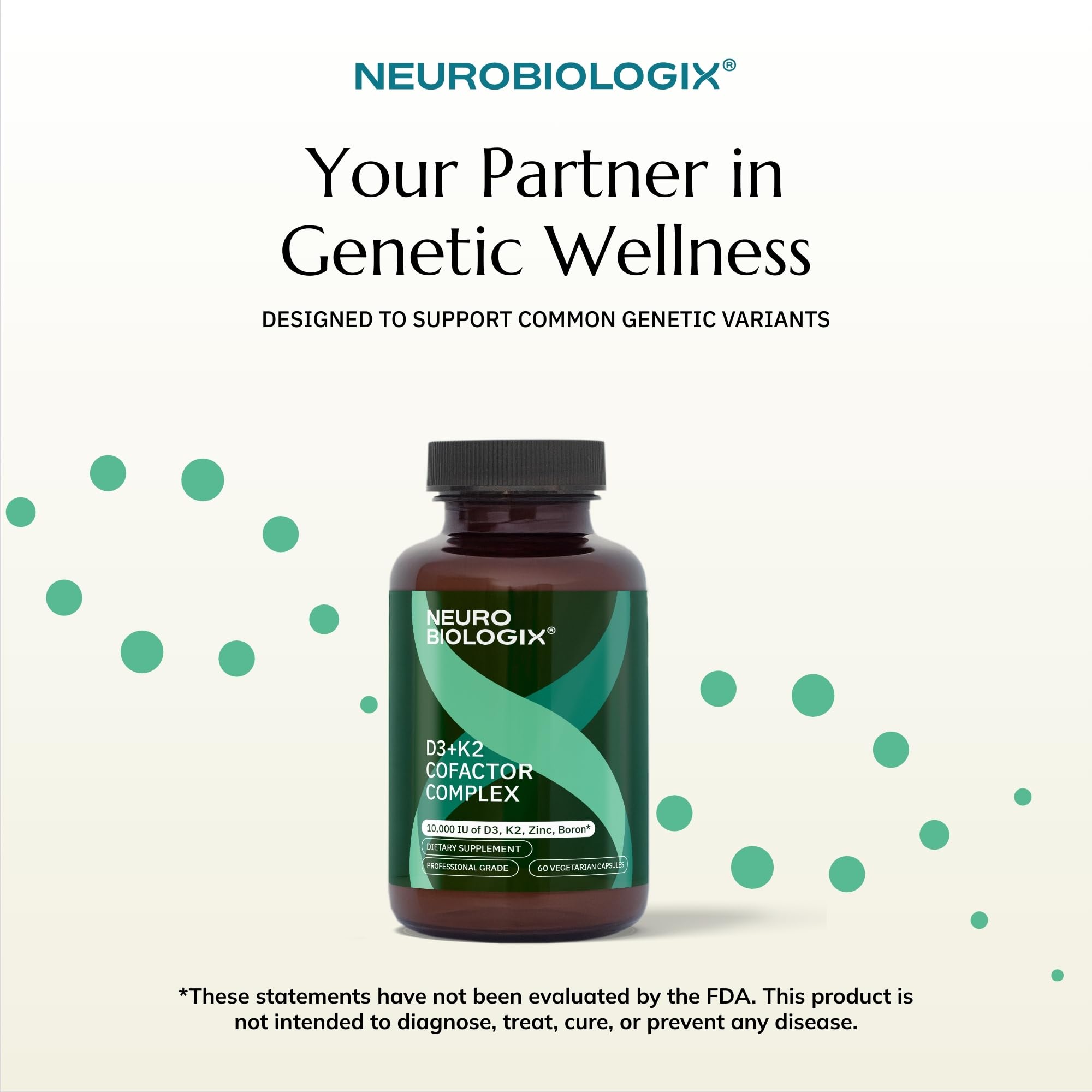 Neurobiologix Vitamin D3 + K2 Cofactor Complex, High Potency 10,000 IU Vitamin D3 K2 MK-7 Zinc & Boron, Bone Strength, Cardiovascular Sup, 60 Capsules