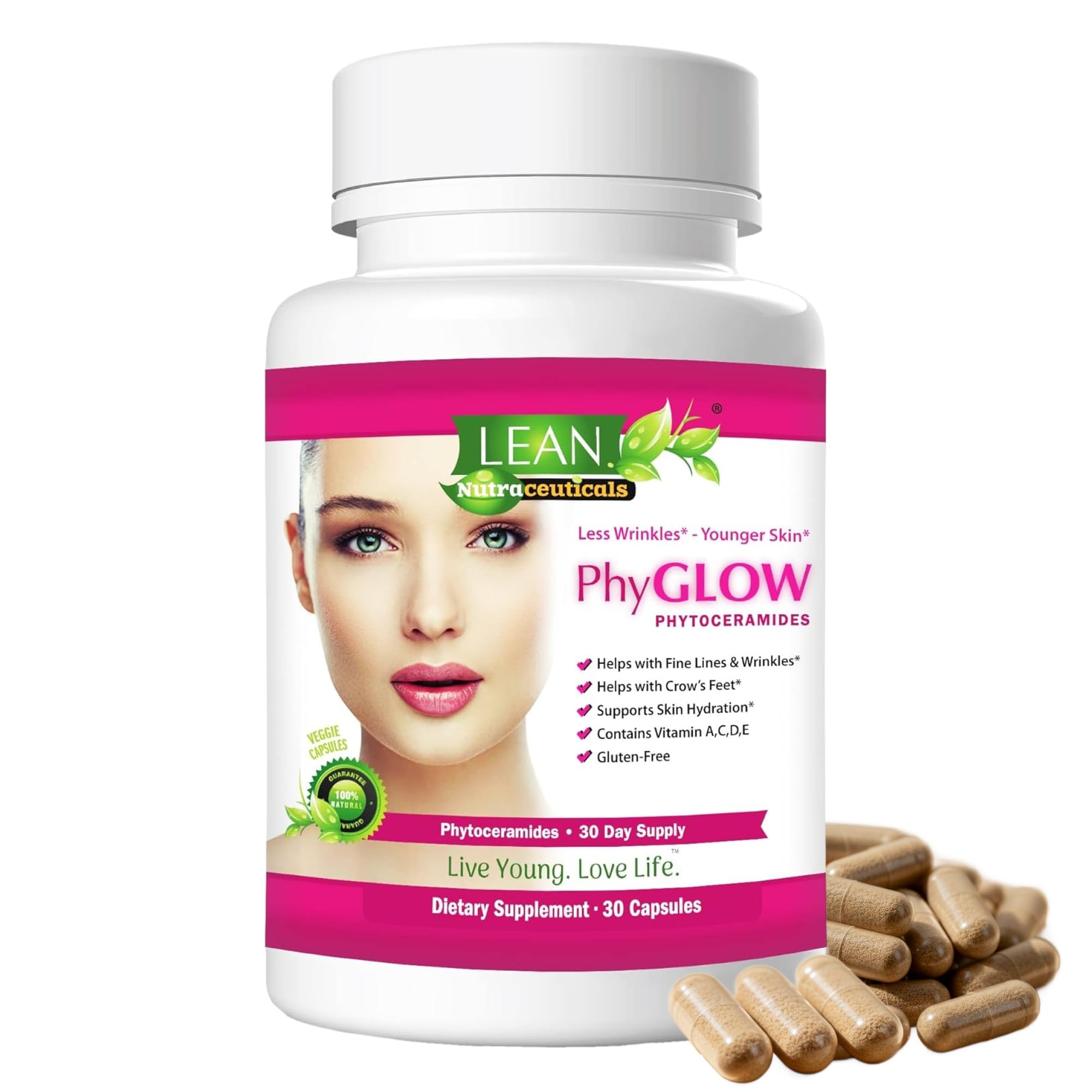 Phytoceramides Ceramide Skin Hydration Restore Beauty Health Supplement, Hyaluronic Acid Alternative Pills w/Multivitamins A, C, D, E, Anti Aging Wrinkle Support Super Vegan 30 Capsules for Women Men