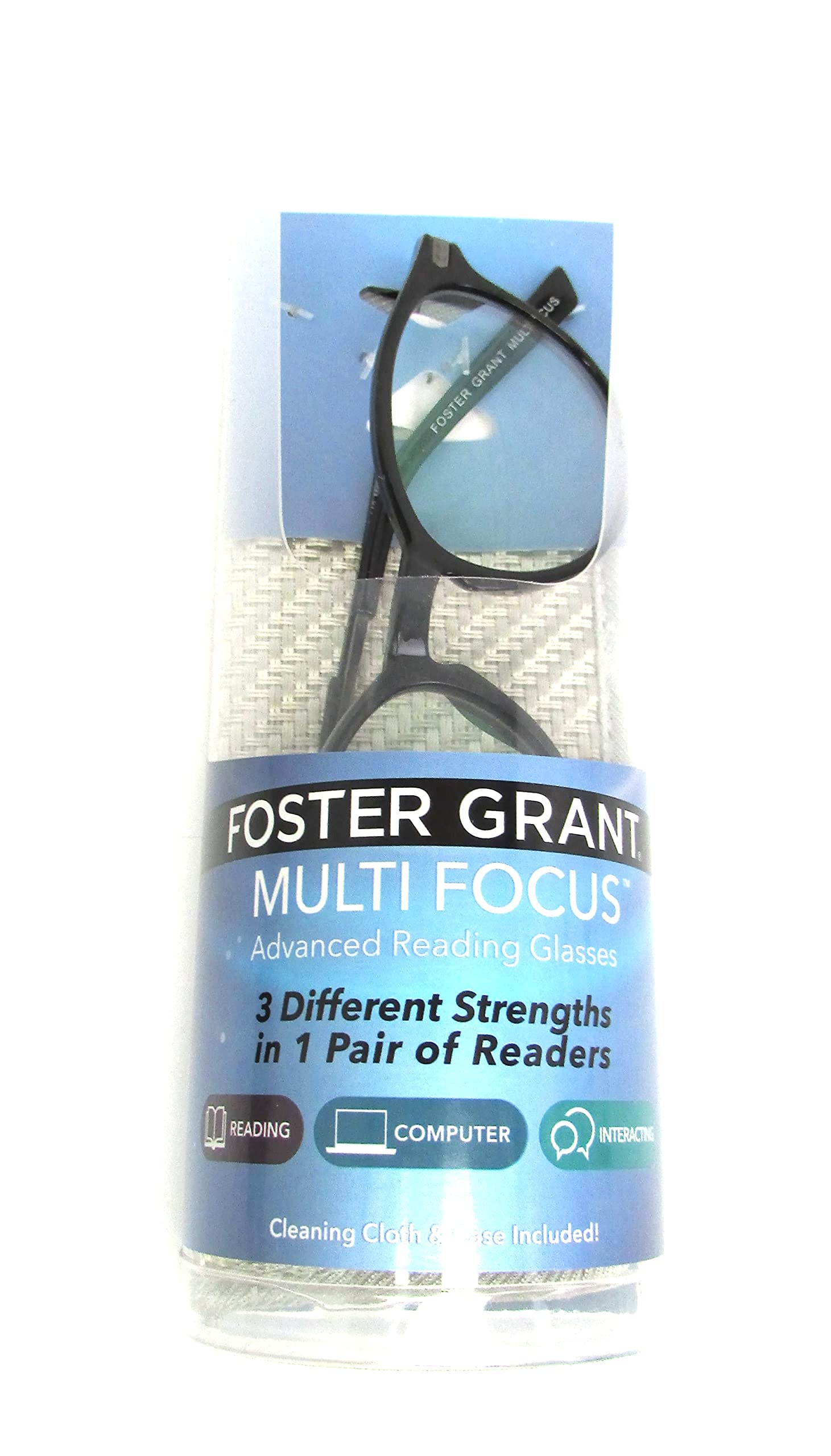 Foster Grant McKay Multifocus Round Reading Glasses Black (Black, 1.50)