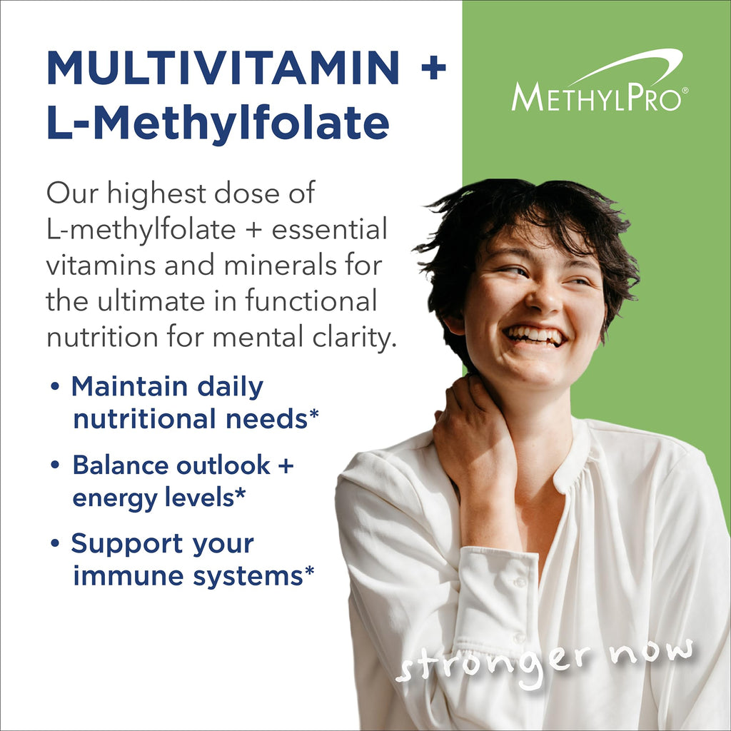 MethylPro Multivitamin + L-Methylfolate 15 mg - Supports a Healthy Mindset - Vitamins A, C, D3, E & More - Active Folate for Methylation Support & Biochemical Reactions - 30 Servings - 30 Capsules