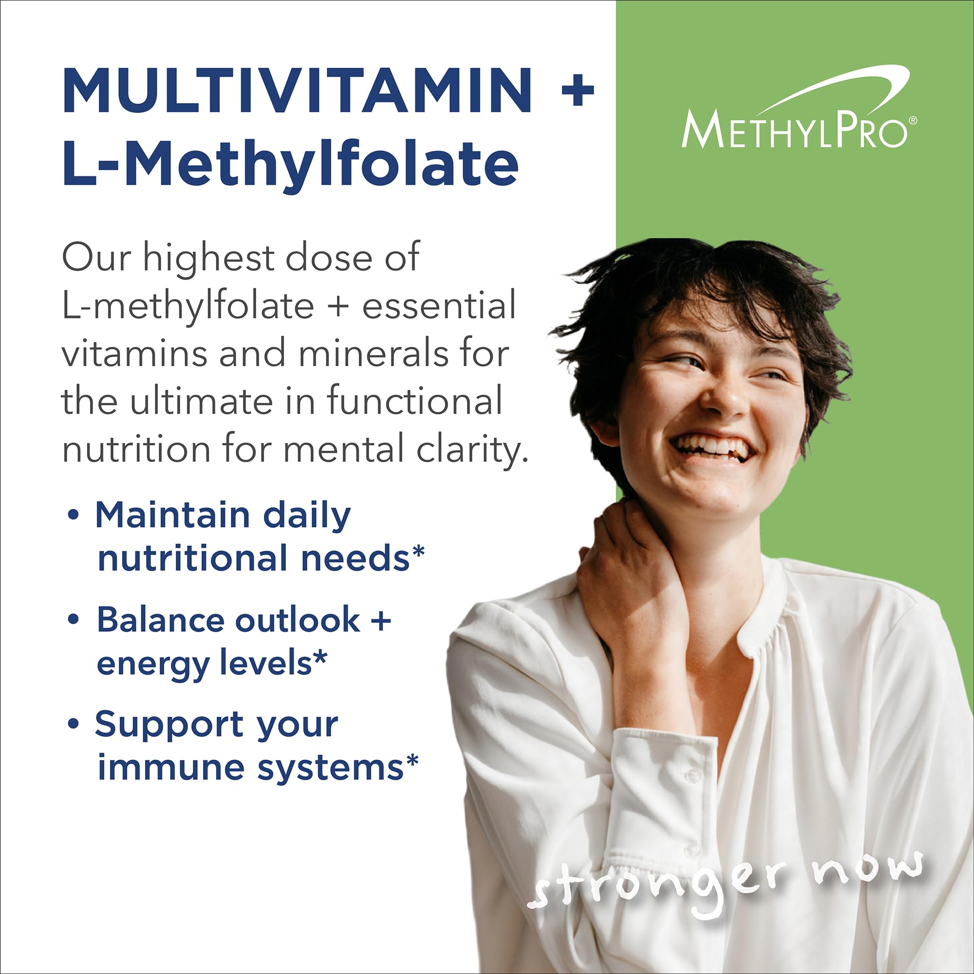 MethylPro Multivitamin + L-Methylfolate 15 mg - Supports a Healthy Mindset - Vitamins A, C, D3, E & More - Active Folate for Methylation Support & Biochemical Reactions - 30 Servings - 30 Capsules