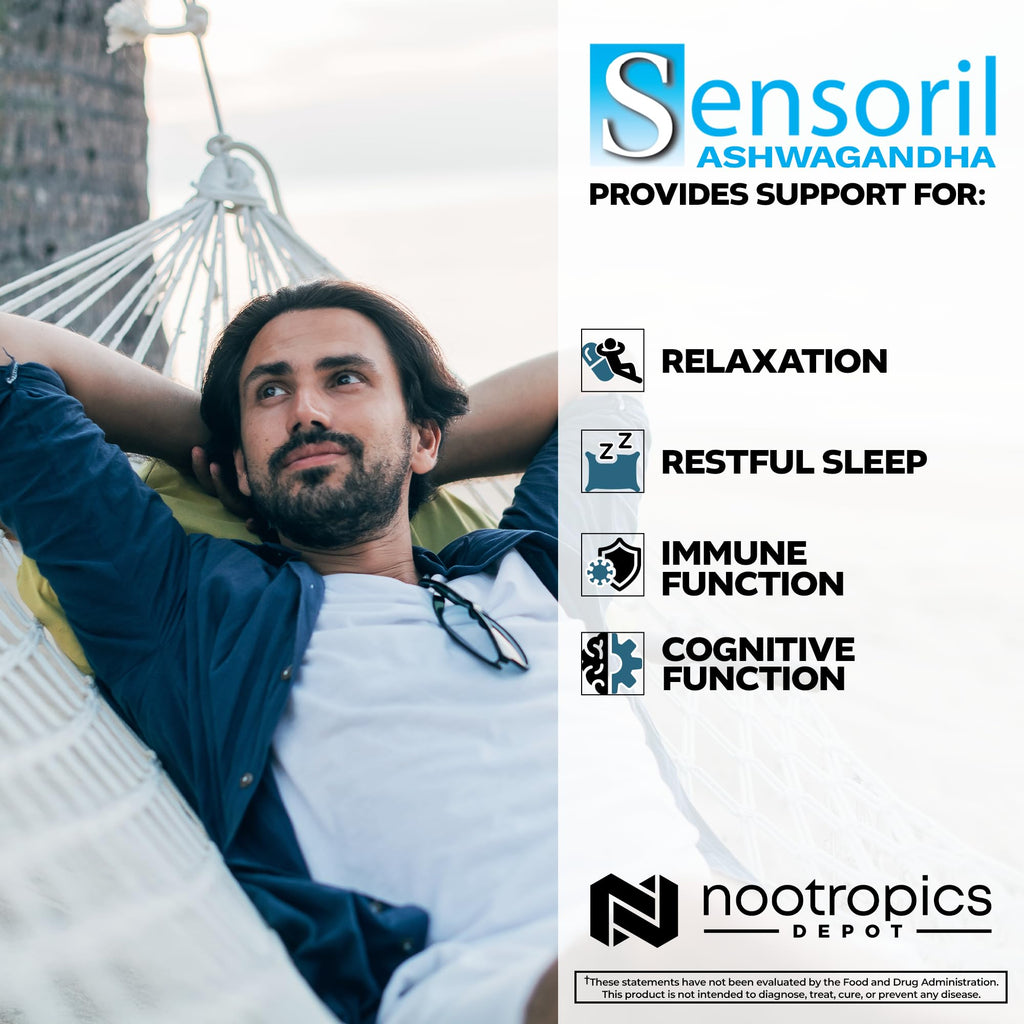 Nootropics Depot Sensoril Ashwagandha Capsules | 125mg | 180 Ct. | Ayurveda Supplement | Standardized Withania somnifera Extract | to Support Healthy Energy, Mental Cognition + Cardiovascular Health