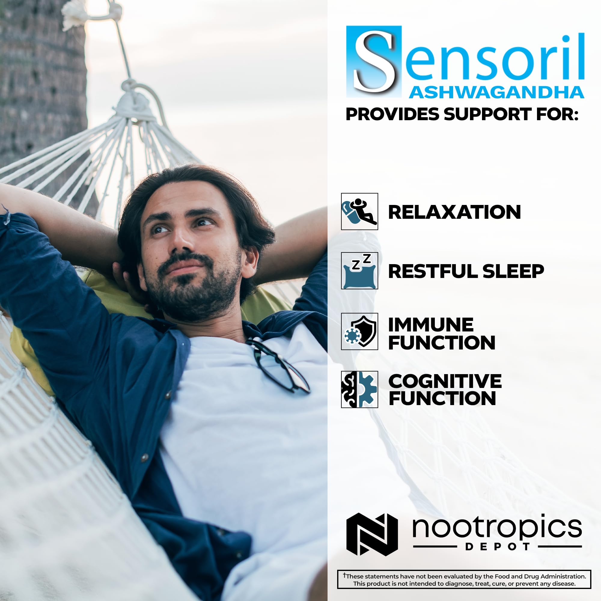 Nootropics Depot Sensoril Ashwagandha Capsules | 125mg | 180 Ct. | Ayurveda Supplement | Standardized Withania somnifera Extract | to Support Healthy Energy, Mental Cognition + Cardiovascular Health