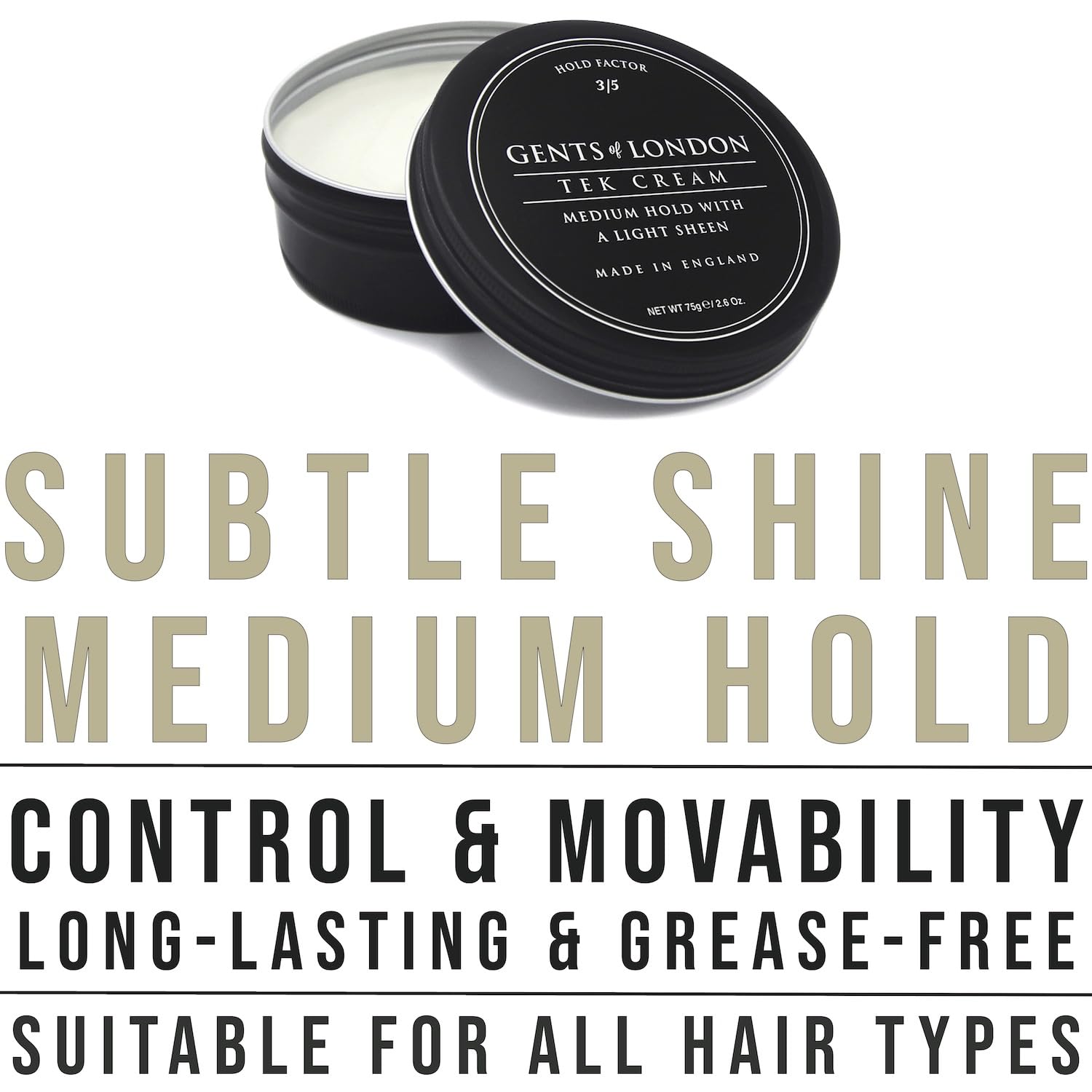 GENTS OF LONDON Tek Wax, Medium Hold, Subtle Shine, Shape & Thickening, Gift For Men 2.6 Oz.