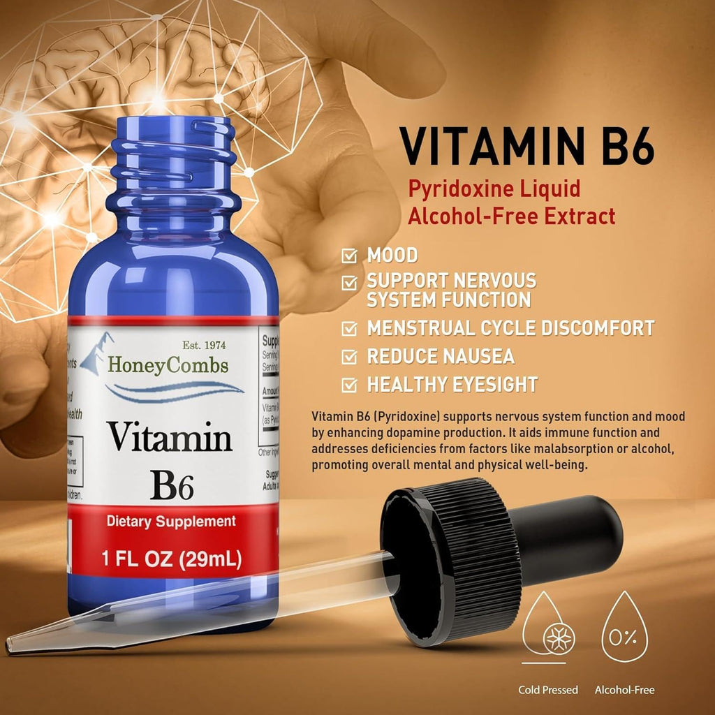 Vitamin B6 Liquid Drops, Pyridoxine HCl Supplement, 1oz