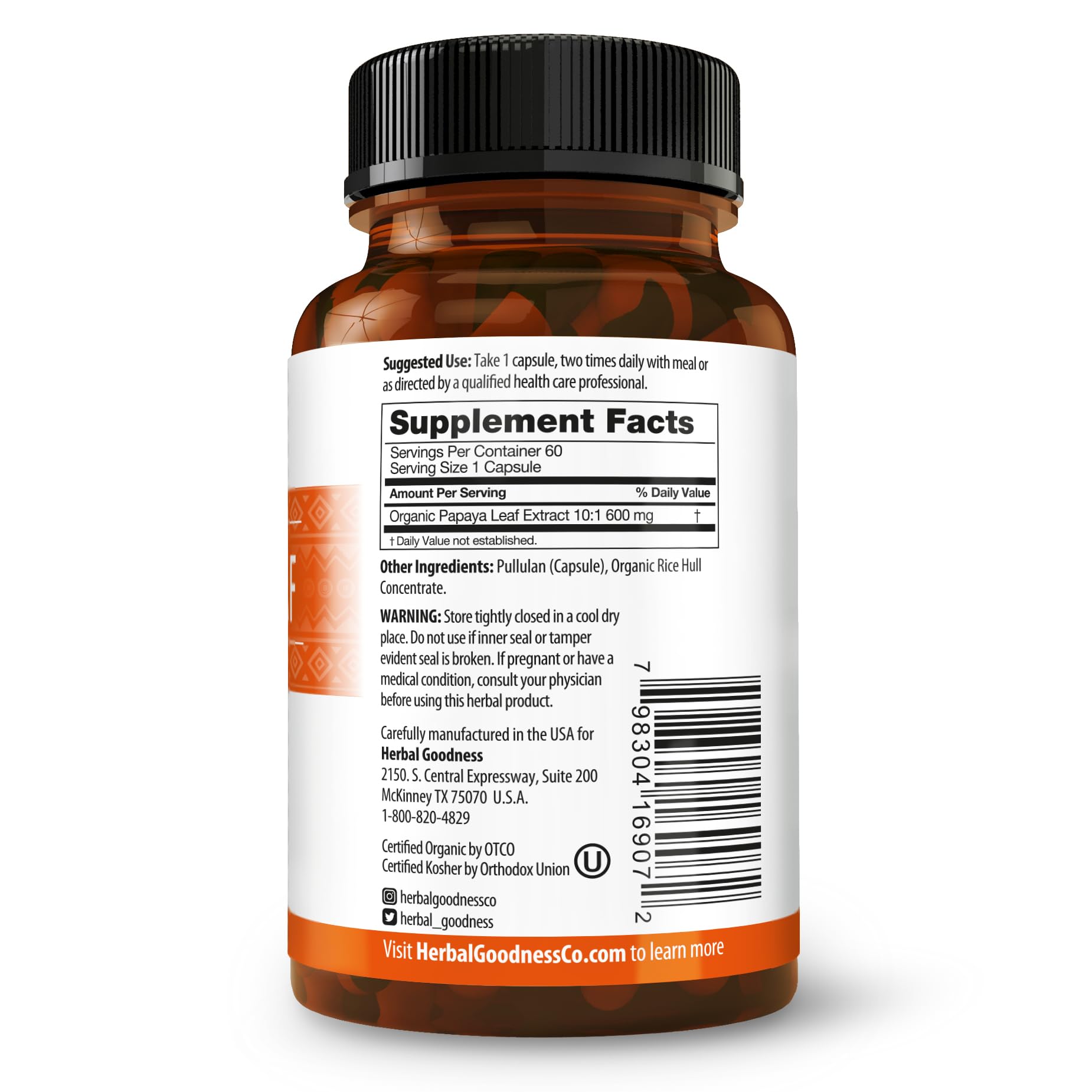 Herbal Goodness Papaya Leaf Extract Digestive Enzymes - 10X Strength 60/600mg Veg Capsules- Blood Platelet, Bone Marrow & Spleen Support, Immune Gut & Super Digestive Health - Made in USA