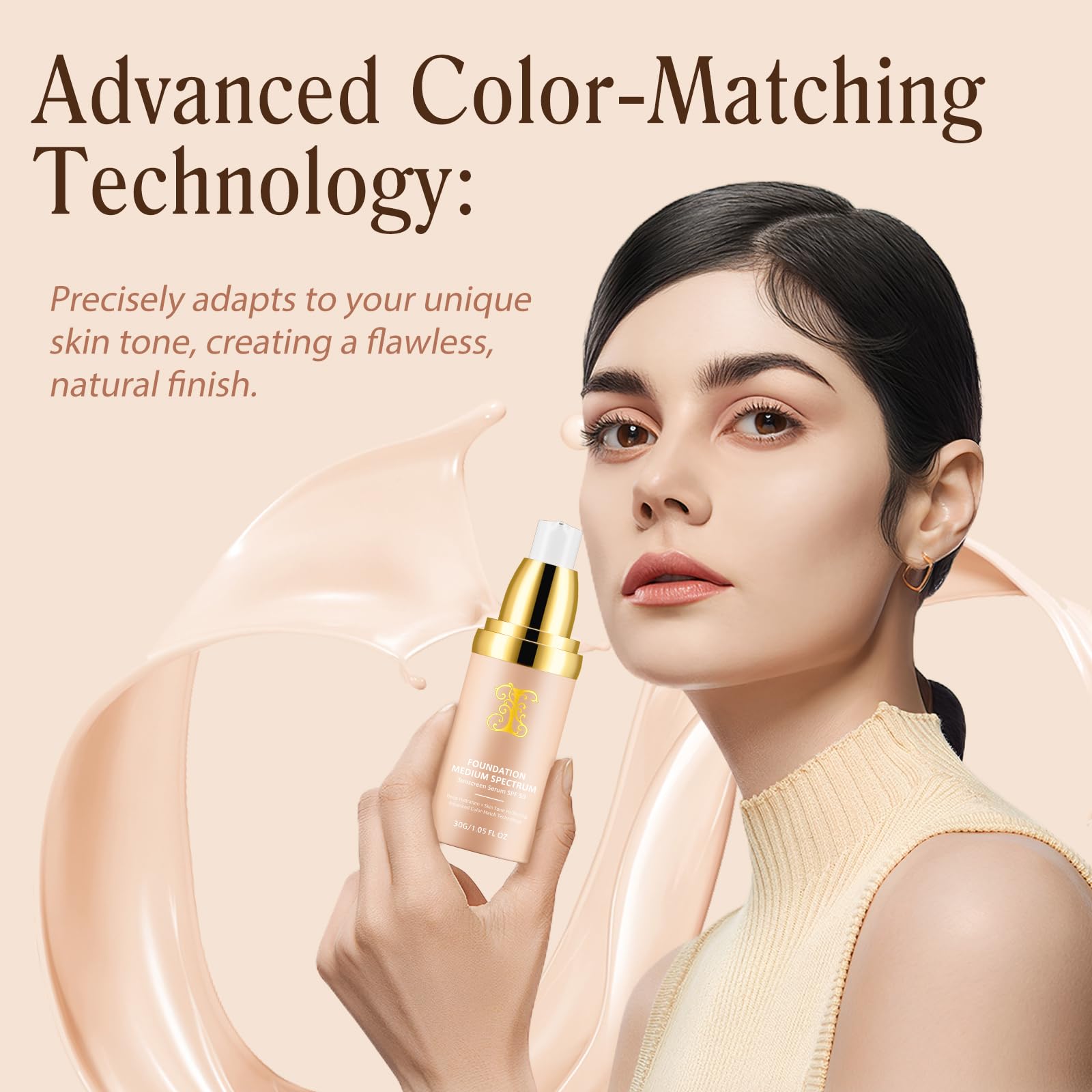 Foundation 4 in 1, Medium Spectrum with SPF 50+, Longwearing & Waterproof, Hydrating Color Changing Foundation, Non-Greasy,Long Lasting, Great for all skin types, 30ml