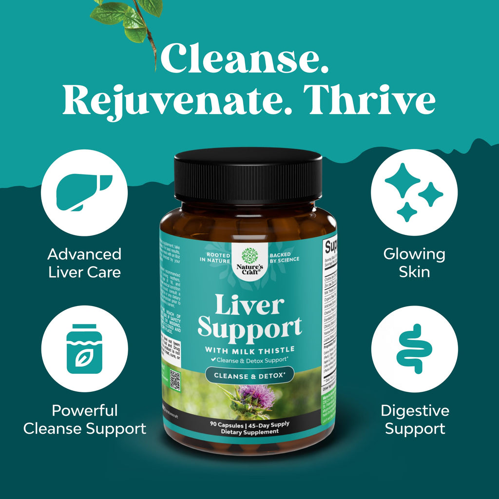 Natures Craft Liver Cleanse Detox & Repair - Herbal Liver Support Milk Thistle Supplement - Silymarin Milk Thistle Supplements with Dandelion Root, Choline, Beetroot & Artichoke Extract - 90 Count
