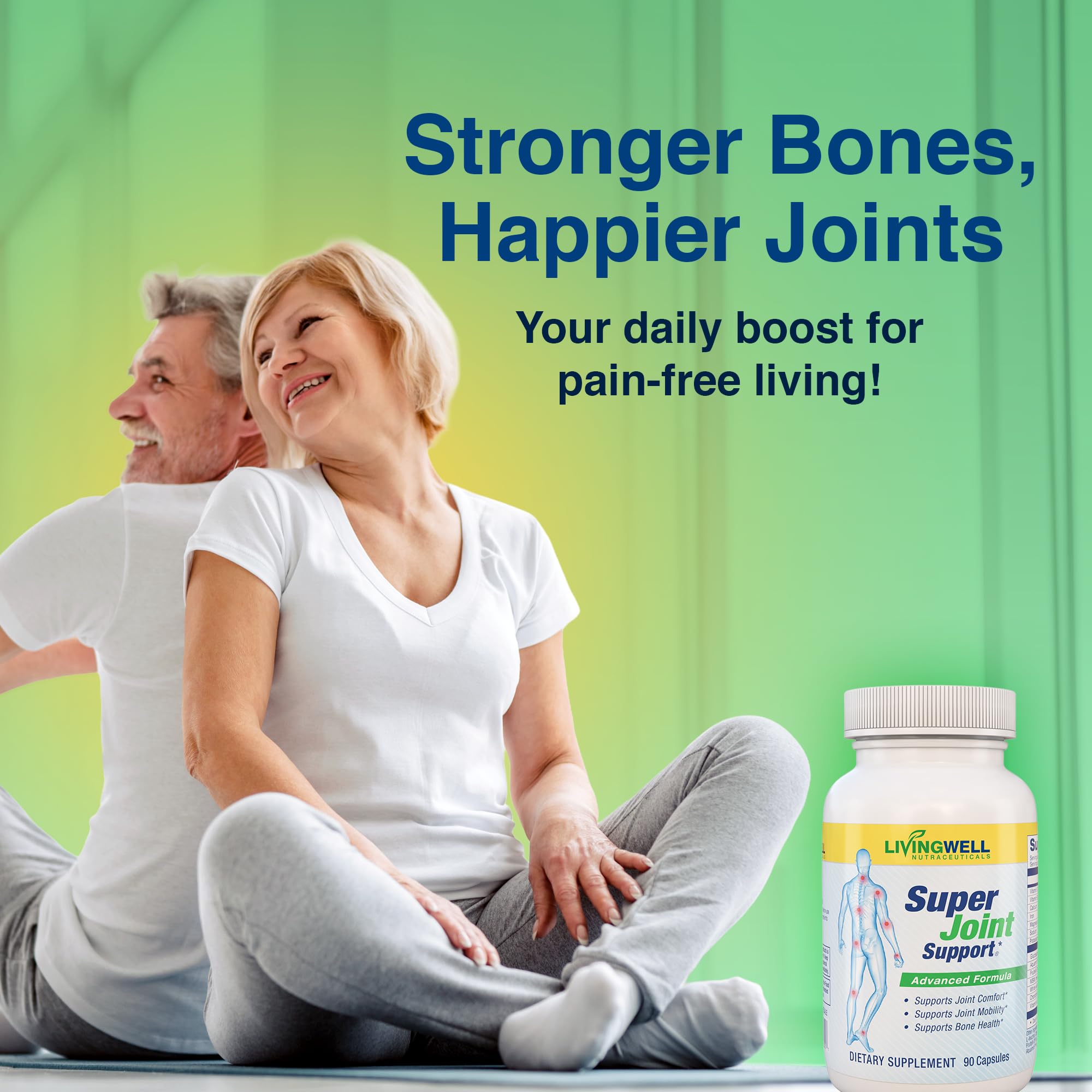 SUPER JOINT SUPPORT Glucosamine Chondroitin & MSM for Bone & Muscle Health - Joint Supplement for Men & Women with Vitamin D, B12, Magnesium, Potassium & Calcium - All in One Support - 90 Capsules