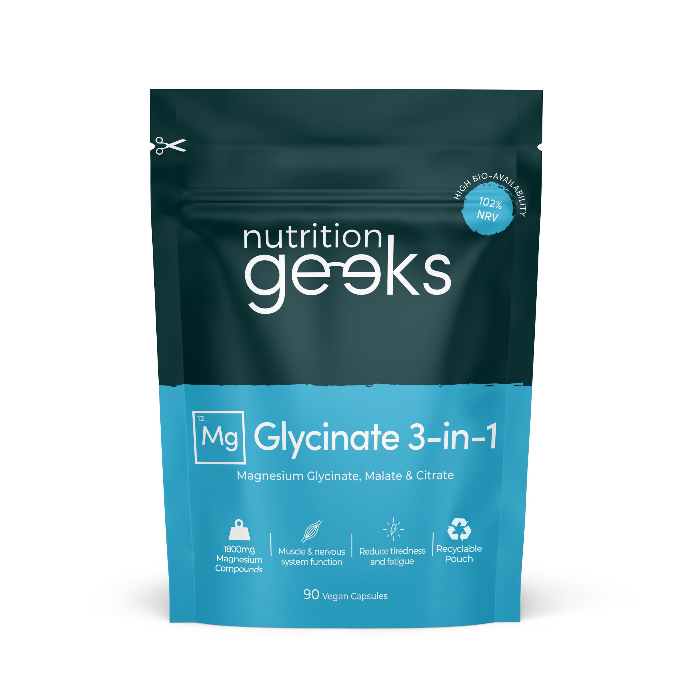 Magnesium Glycinate 3-in-1 Complex - 1800mg Supplements as Bisglycinate, Citrate & Malate 90 Vegan Capsules, Triple High Absorption 384mg Elemental, UK Made