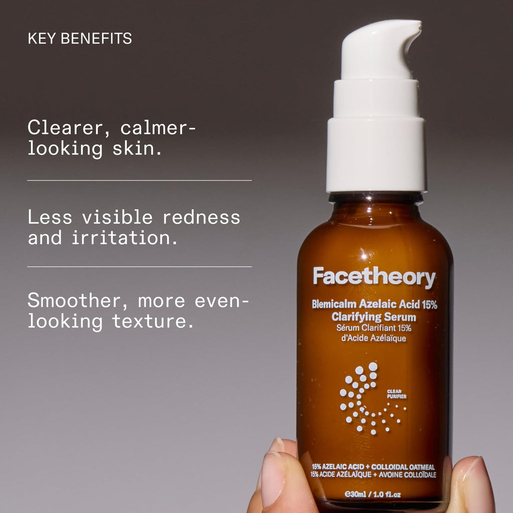 facetheory Blemicalm Azelaic Acid 15% Clarifying Serum (Unscented) - Control Blemishes, Redness & Breakouts with Powerful Azelaic Acid Serum - Azelaic Acid Cream for Clearer Skin (30 ml)