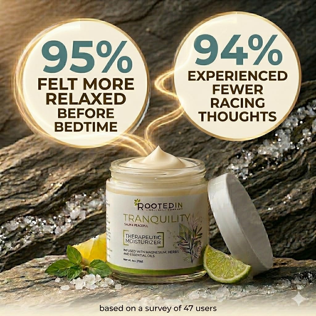 Rooted In 2X More Magnesium Cream – Stress Relief & Sleep with Ashwagandha – Calming Body Lotion for Women – Topical Magnesium Chloride, US Made – 4oz
