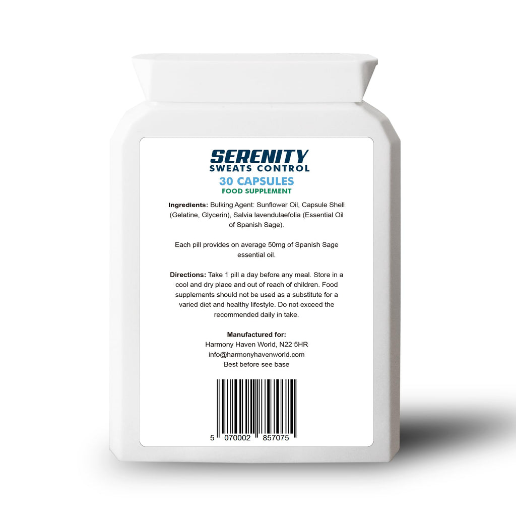 Serenity Sweats Control 30 Capsules - Reduce Excess Sweating, Sweat Less & Stay Dry