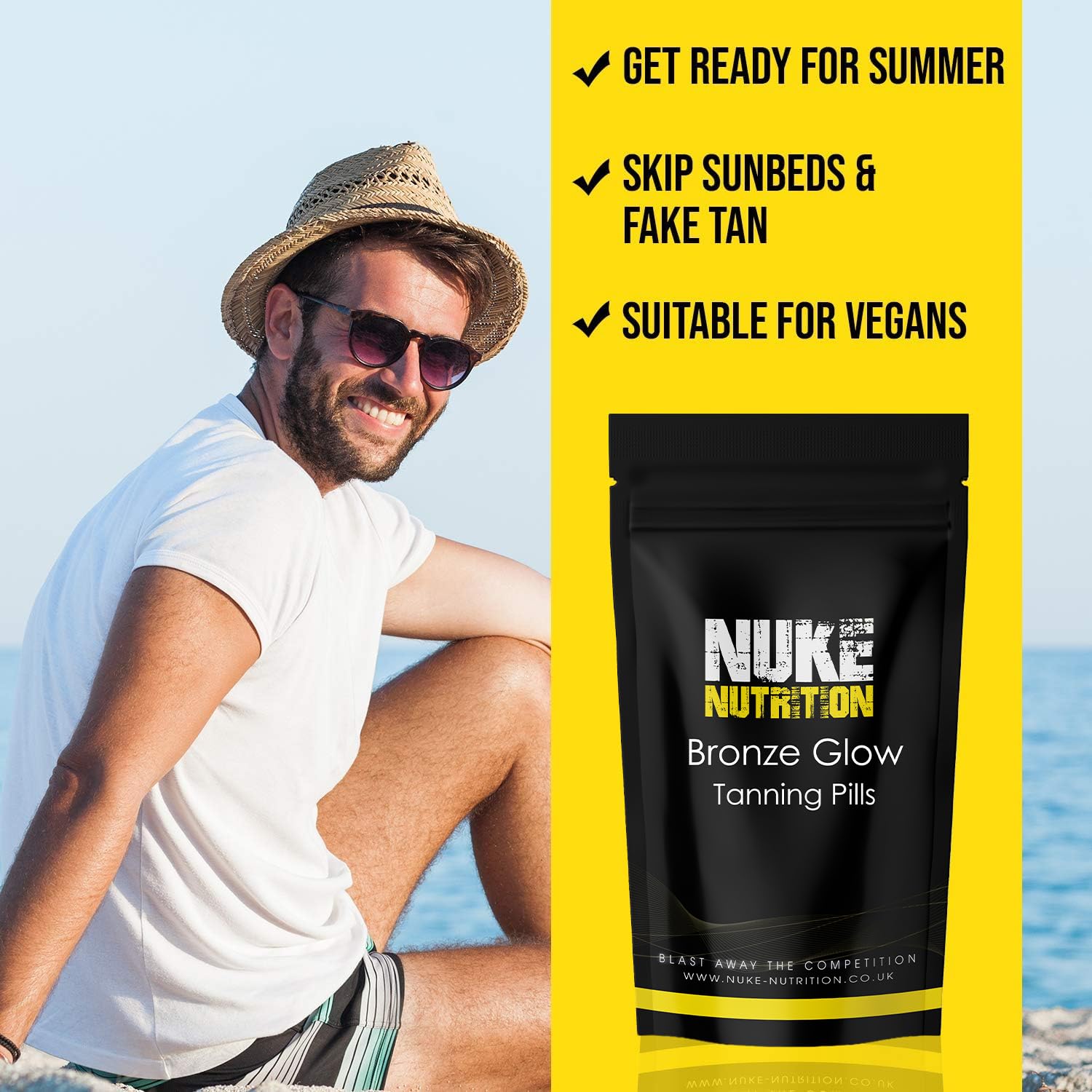 Nuke Nutrition Tanning Tablets x180 - Tanning Tablets Fast Tan Without Sun - Natural Tanning Accelerator Supplement For Your Bronze Glow - Tan Optimizer for a Sunkissed Glow - Lotion & Oil Alternative