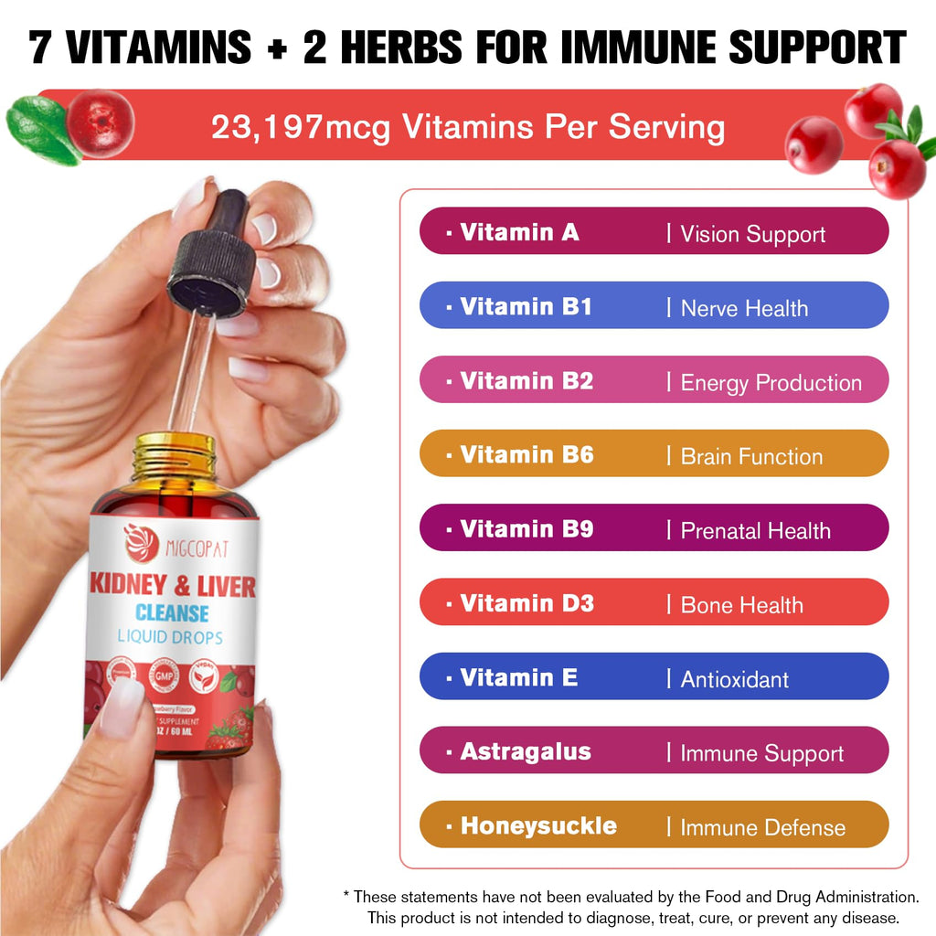 Kidney and Liver Cleanse Detox & Repair Drops - 2 Pack (60ml Each), Cranberry & Milk Thistle Supplement with Artichoke, Astragalus - Natural Herbal Support for Liver, Kidney & Urinary Tract Health