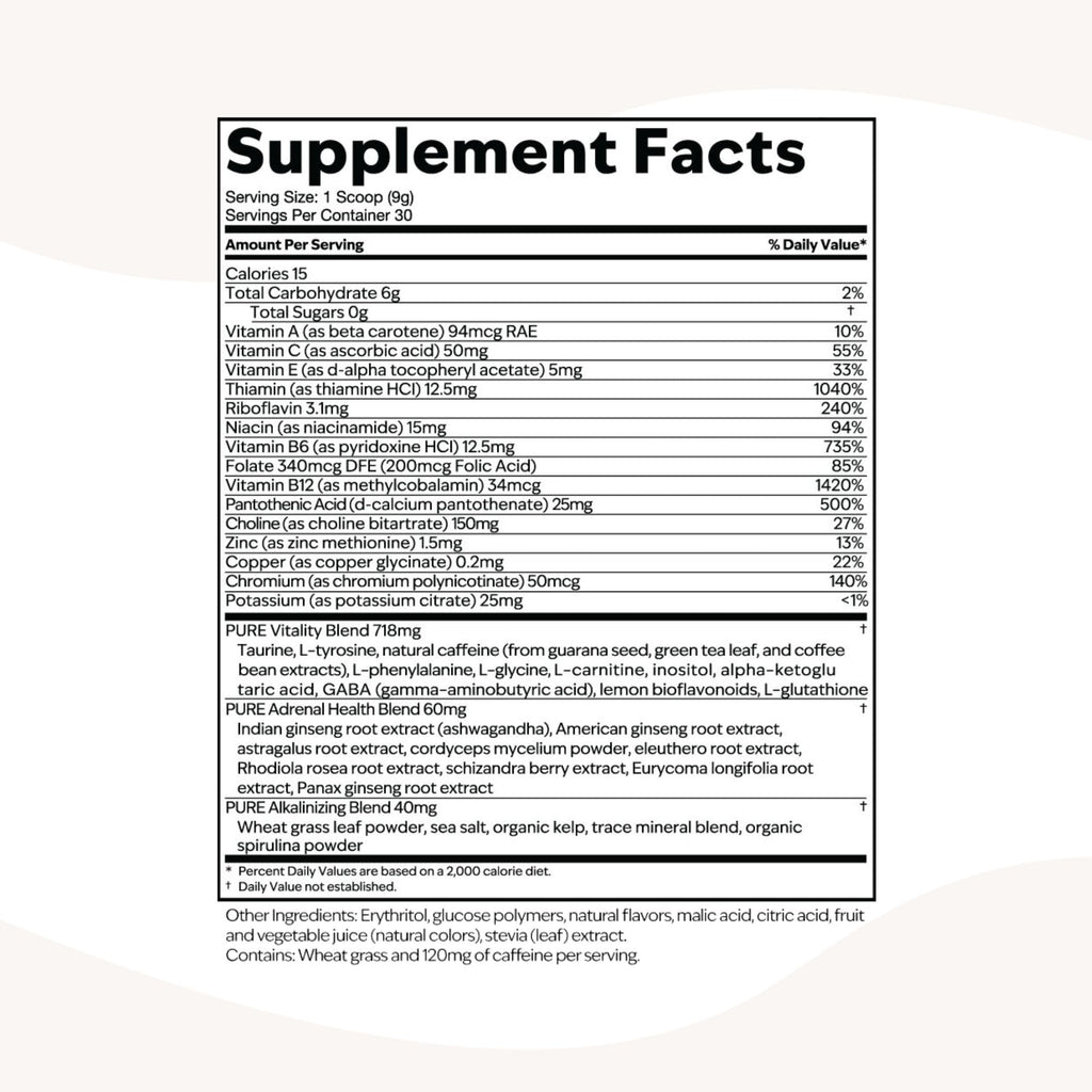 PURE Focus + Energy Tub Drink Mix | Natural Caffeine & Antioxidants from Botanicals | Supports Alertness, Clarity & Energy | Zero Sugar, No Artificial Sweeteners | 9.5 oz | Watermelon Flavor
