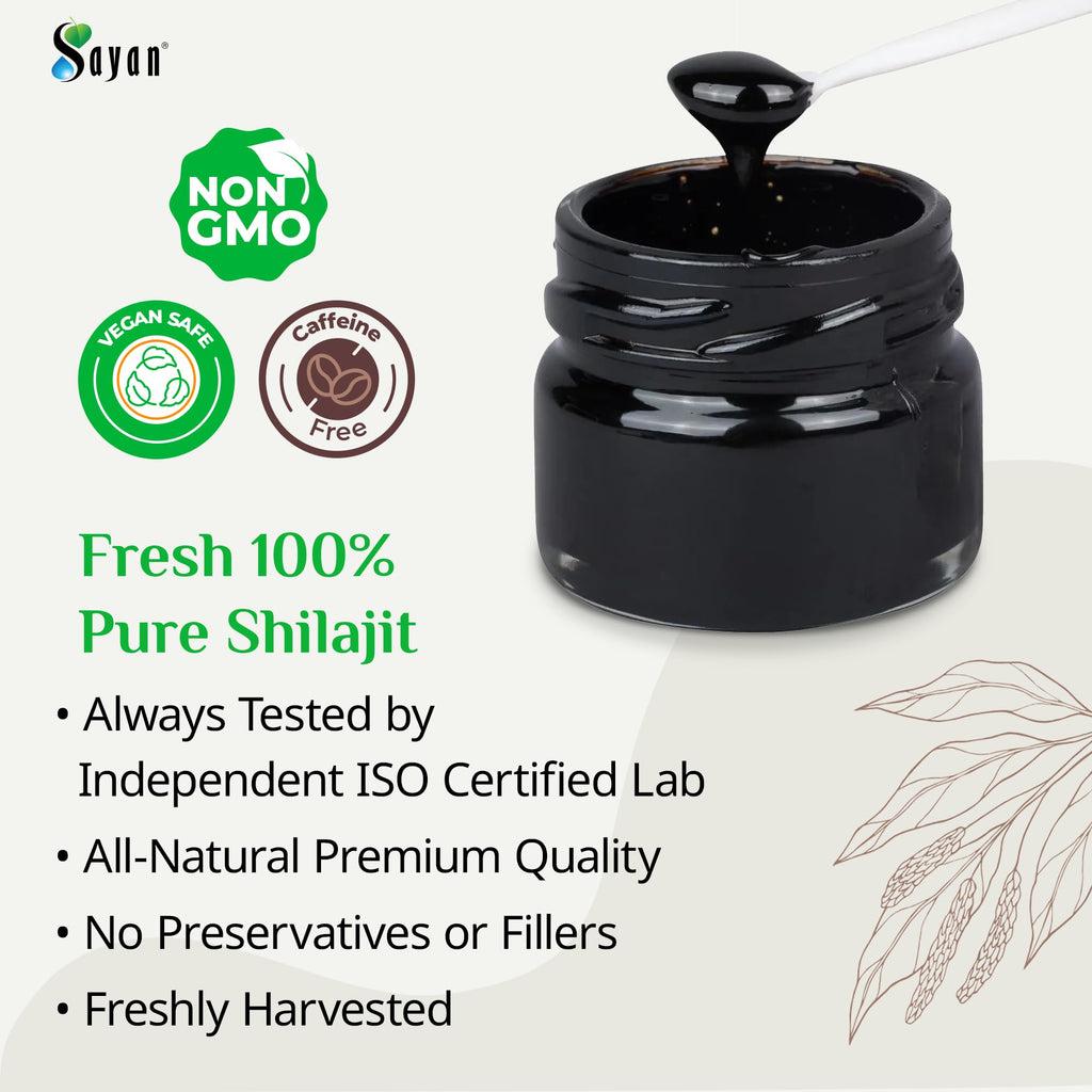 Sayan Pure Shilajit Resin 1oz/25g, Glass Jar, 250 Servings - Potent Organic Fulvic Acid Supplement - Supports Immune System, Memory, Focus, and Provides Natural Energy, Detox - Vegan, Non-GMO