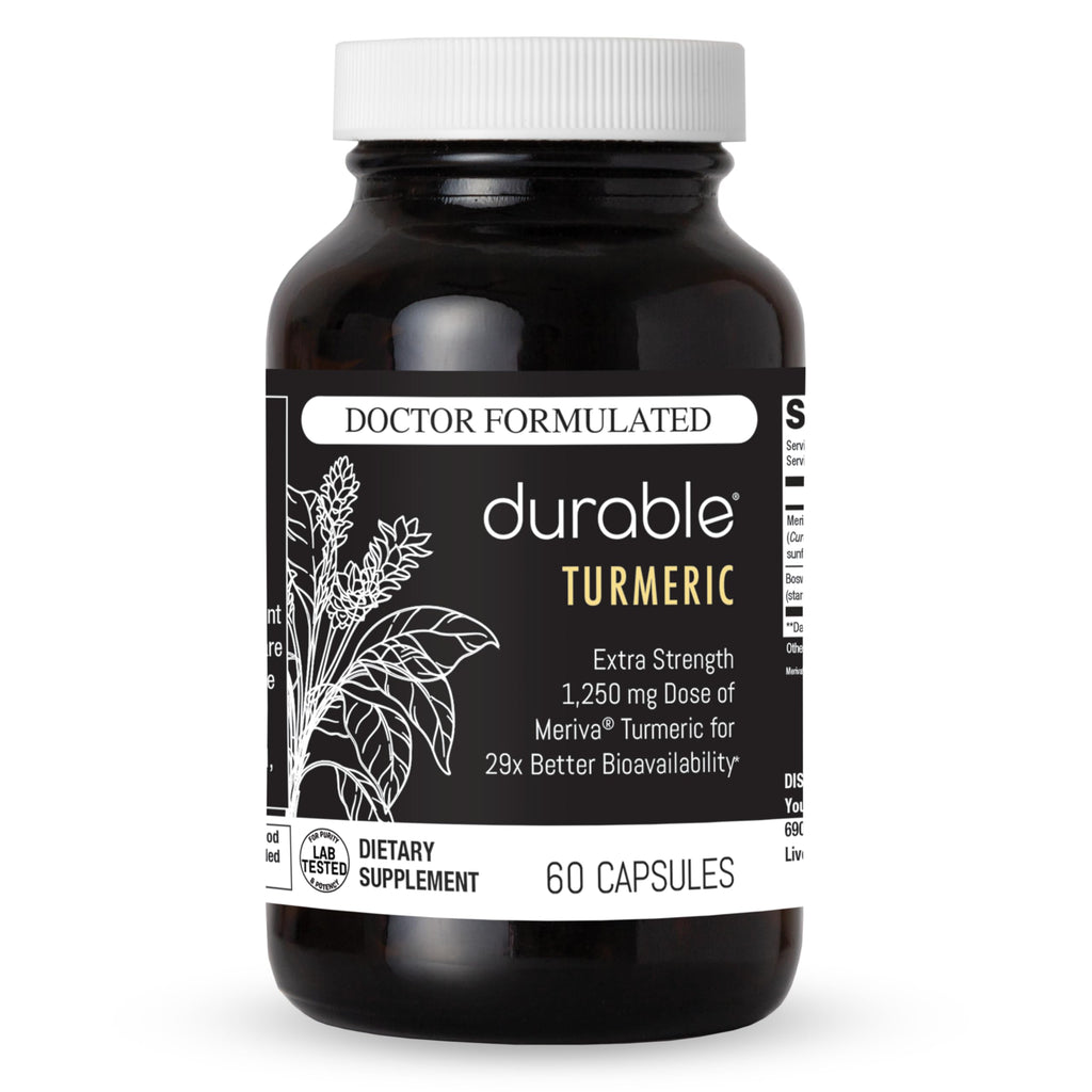 Durable Turmeric - 1250 mg Meriva Curcumin, 29X More Absorption + Boswellia – Joint Comfort, Mobility & Healthy Inflammation – Doctor Formulated, Vegan, Non-GMO, Made in USA (60 Capsules)