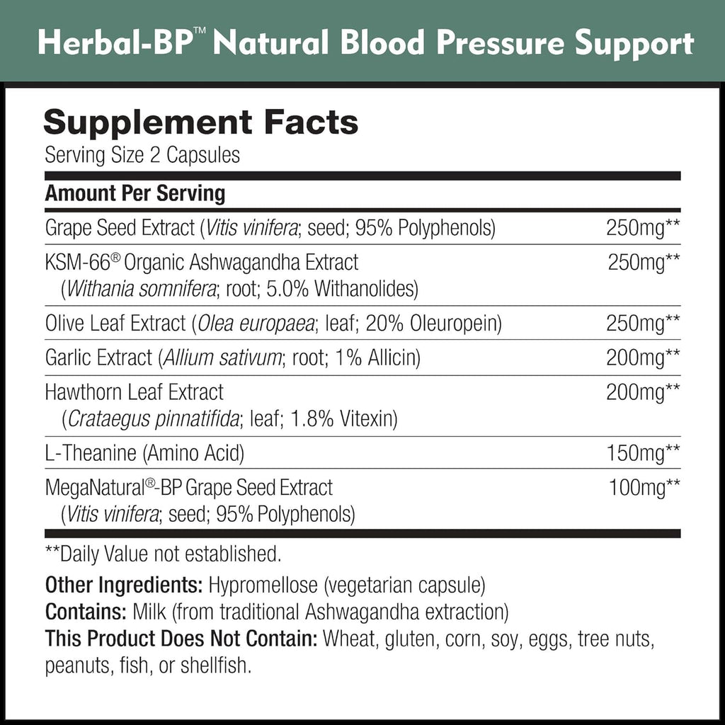 Herbal-BP Natural Blood Pressure Supplement - Supports Circulatory Health | Featuring Grape Seed Extract, Garlic, Hawthorn, Olive Leaf & Ashwagandha for Long-Term Support (3-Pack)