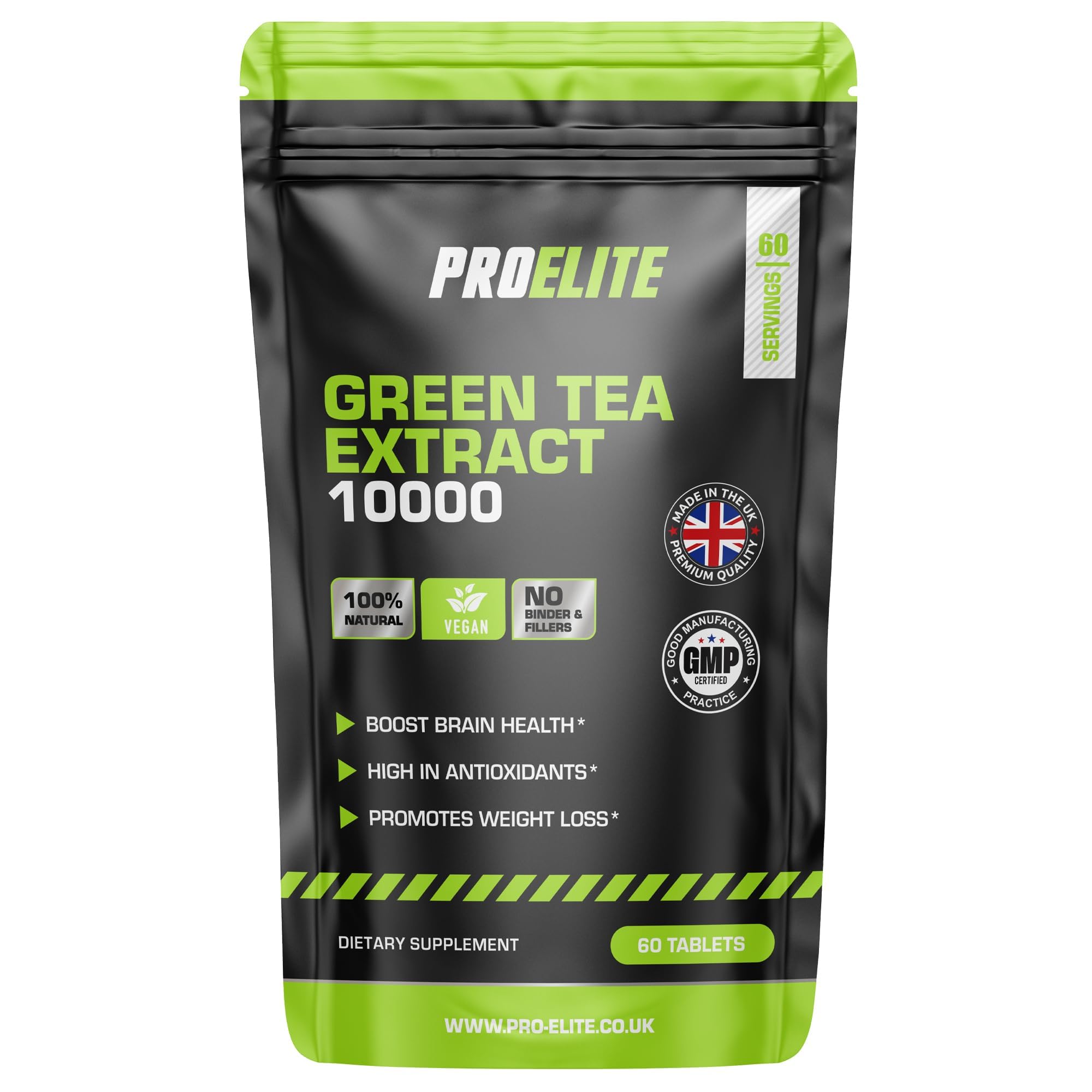 Green Tea Extract 10,000mg of Antioxidant 60 Tablet | 95% Polyphenols (297mg per Tablet) | (2 Months Supply) | Resealable and Recyclable Pouch | Vegan & Vegetarian | by PROELITE