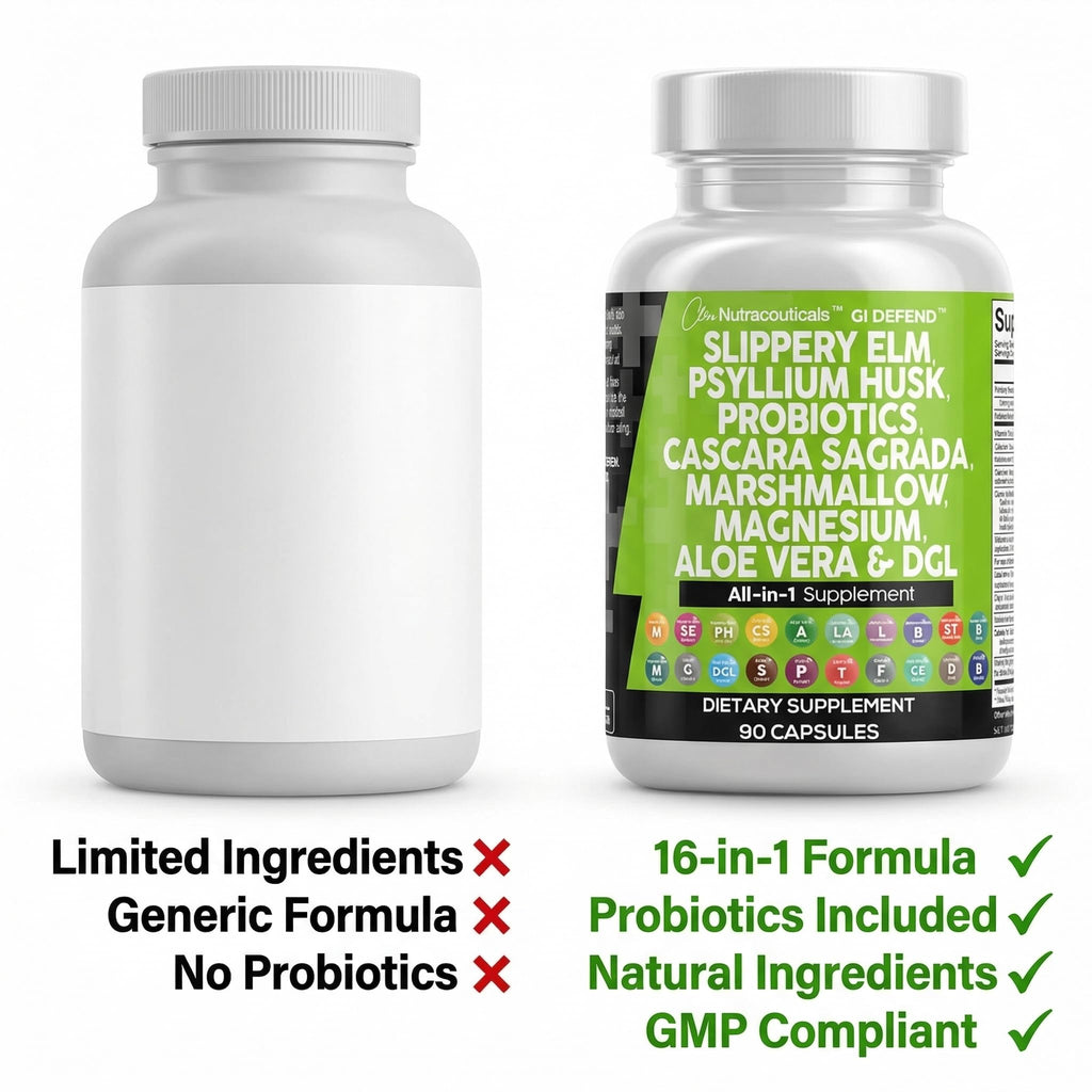 Clean Nutraceuticals Slippery Elm Psyllium Husk Pre Probiotic Digestive Gut Health Supplement with Aloe Vera Cascara Sagrada Marshmallow Root DGL Licorice Senna Extract