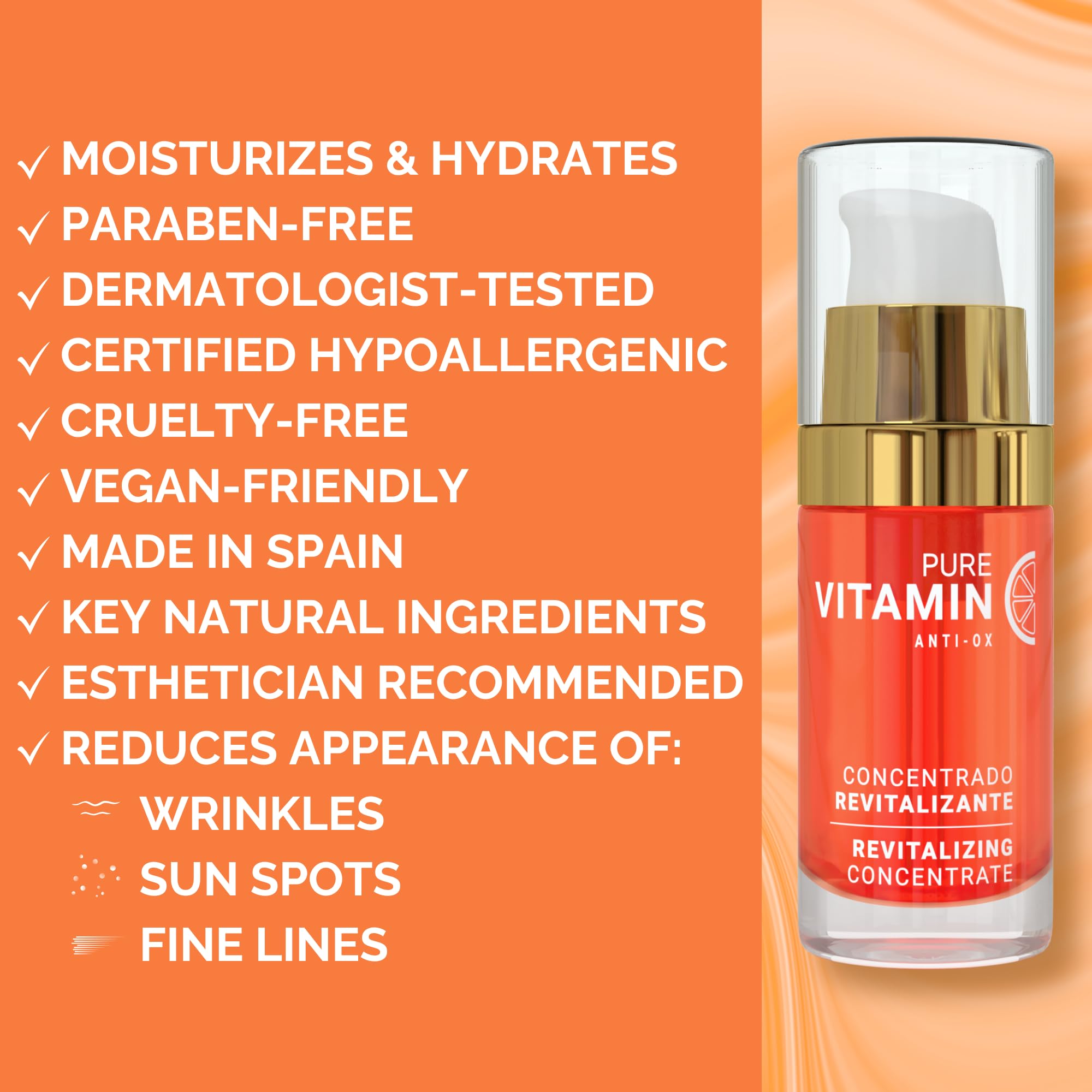 Noche Y Dia Vitamin C Serum for Mature Skin - Made in Spain - Anti Aging Formula Hydrates, Moisturizes, Firms - Targets Sun Spots, Fine Lines, Wrinkles - 30mL (1 fl oz)