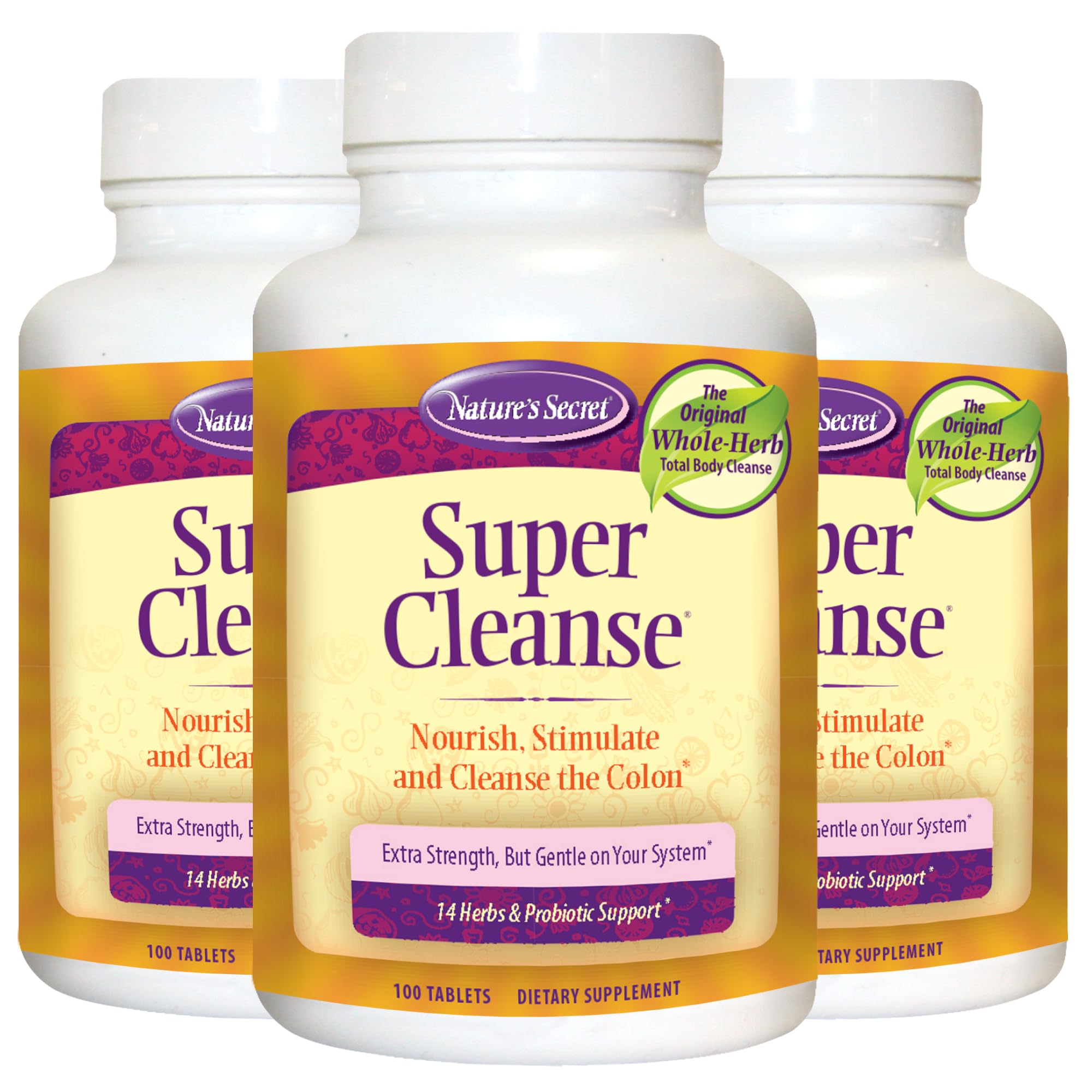Nature’s Secret Super Cleanse - Extra Strength Colon Cleanse with 14 Herbs & Probiotic Support - Promotes Gut Health Detox Cleanse & Digestive Support Gentle Elimination Formula - 100 Tablets (3 Pack)