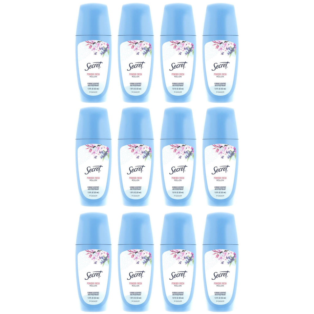 Secret Roll-On Antiperspirant and Deodorant for Women, 24hr Sweat & Odor Protection, PH Balanced Formula, Powder Fresh Scent, 1.8 oz (Pack of 12)