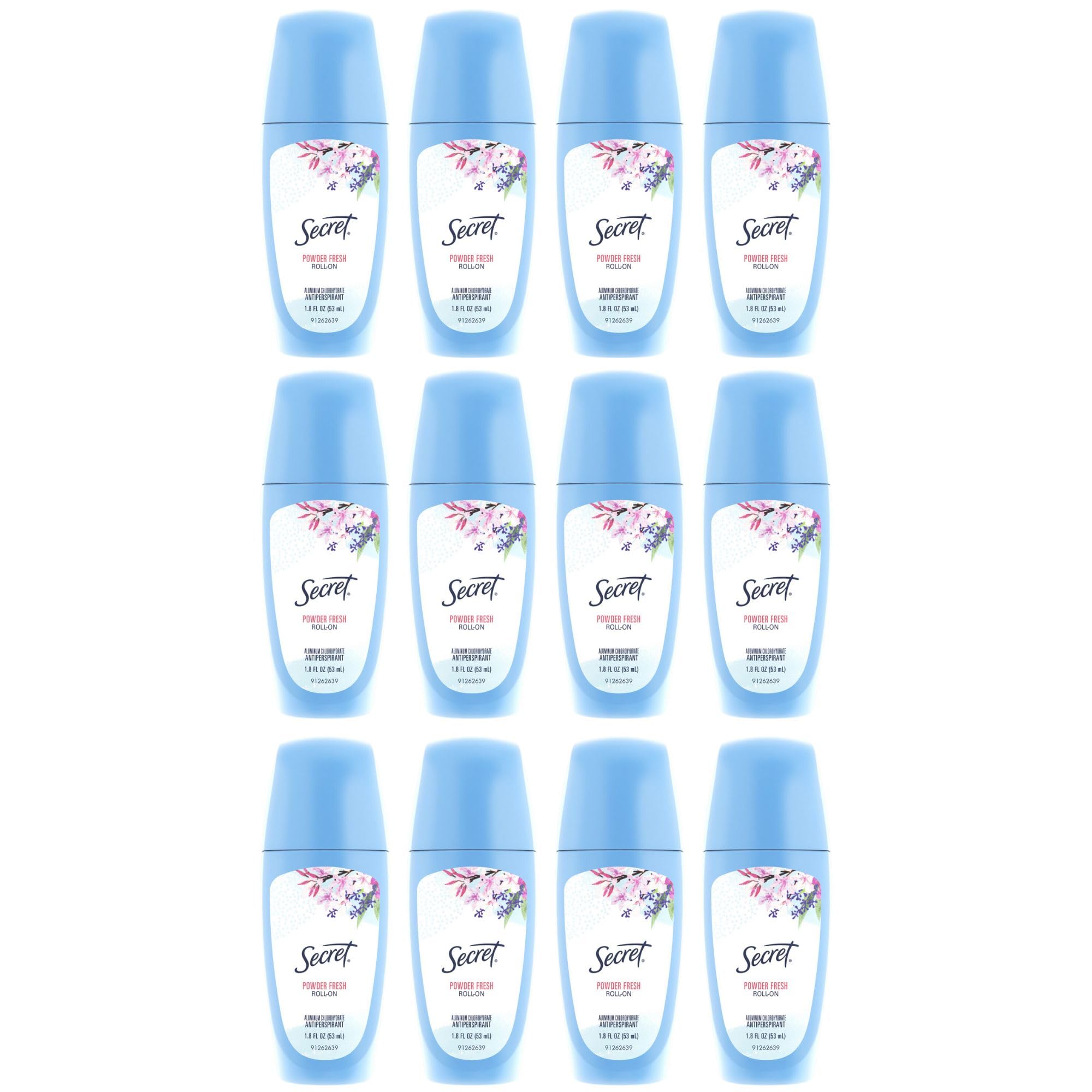 Secret Roll-On Antiperspirant and Deodorant for Women, 24hr Sweat & Odor Protection, PH Balanced Formula, Powder Fresh Scent, 1.8 oz (Pack of 12)
