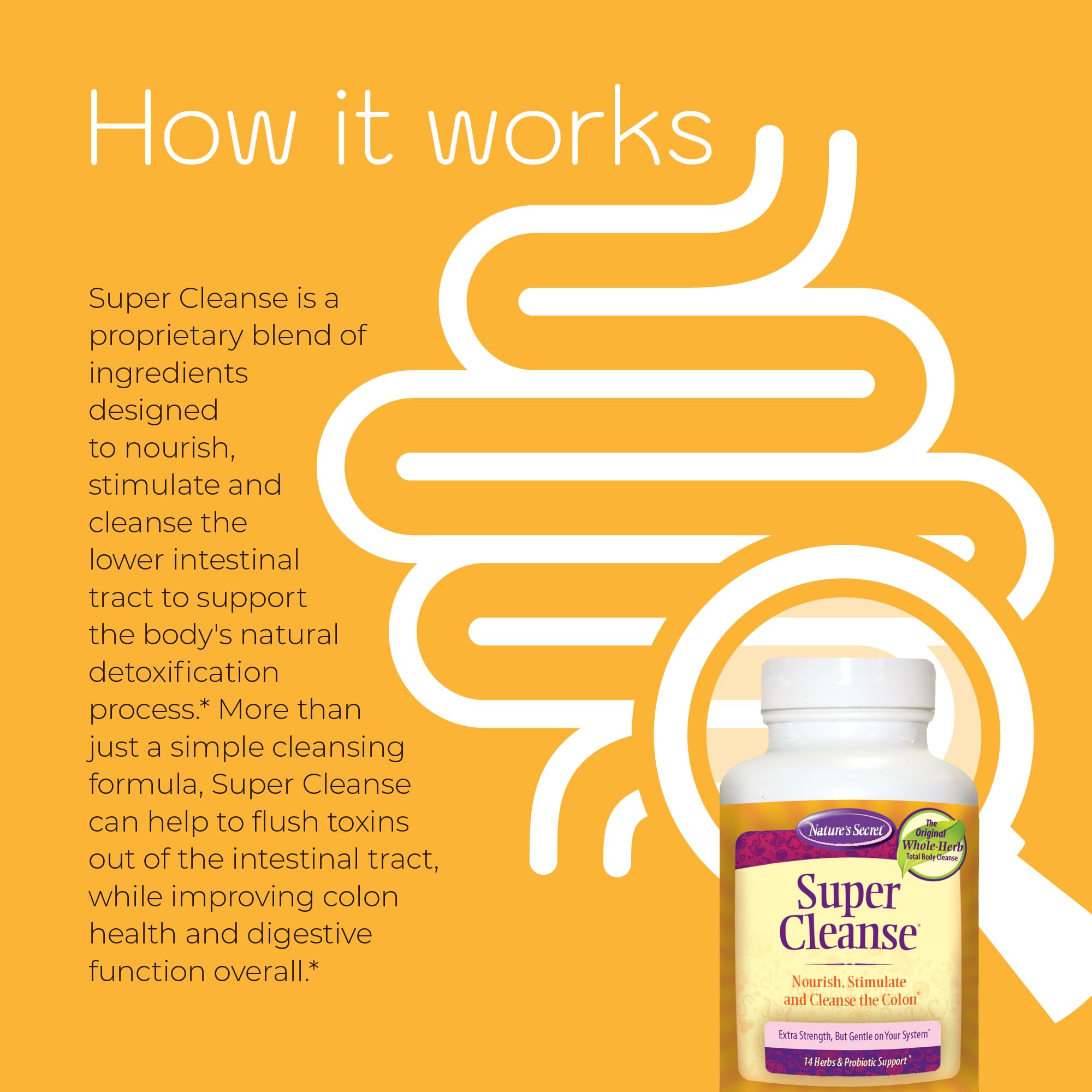 Nature’s Secret Super Cleanse - Extra Strength Colon Cleanse with 14 Herbs & Probiotic Support - Promotes Gut Health Detox Cleanse & Digestive Support Gentle Elimination Formula - 100 Tablets (3 Pack)