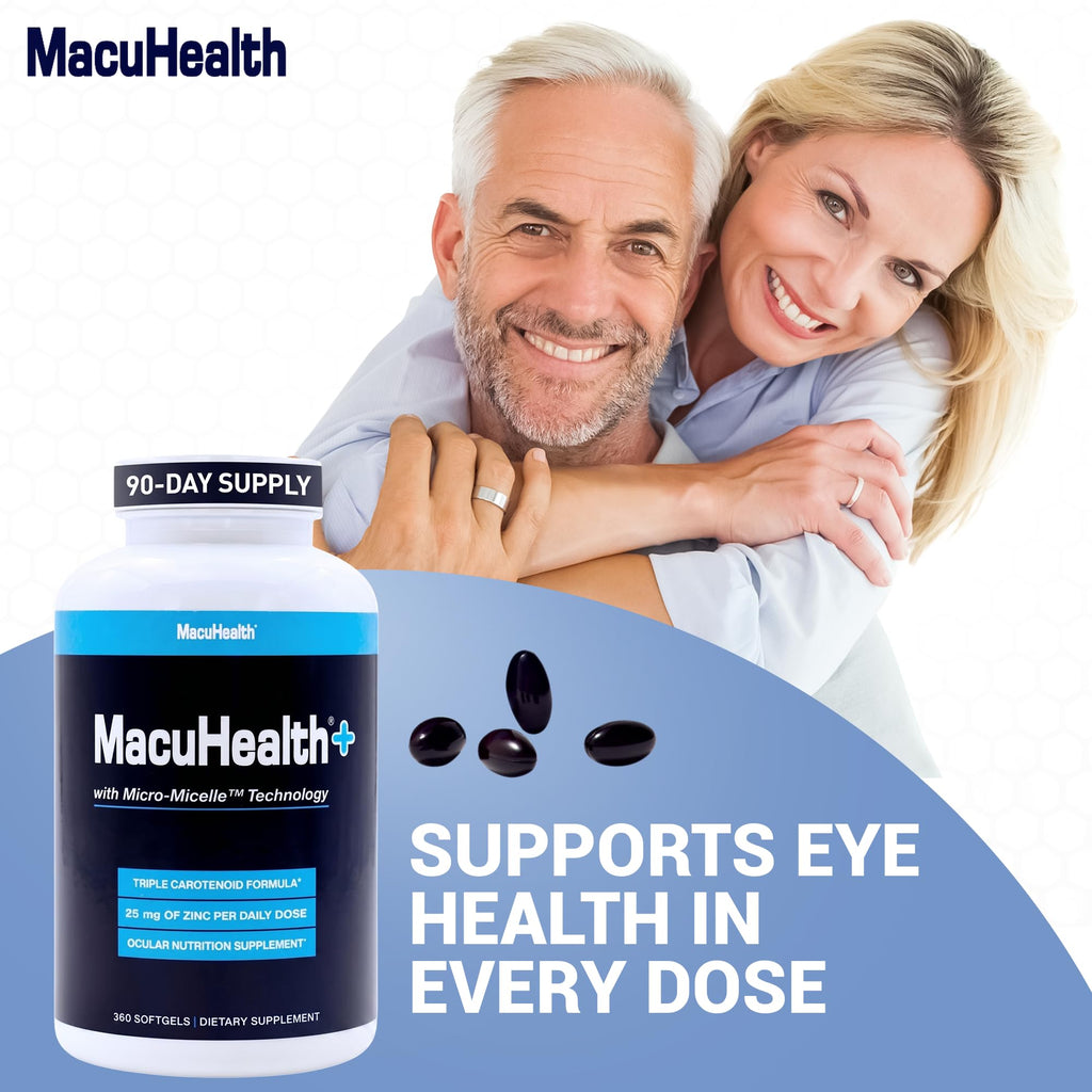 MacuHealth Plus+ Eye Vitamins Supplement for Adults - 90 Day Supply with Lutein, Zeaxanthin, and Meso-Zeaxanthin - Unflavored, Vitamin for Eyes
