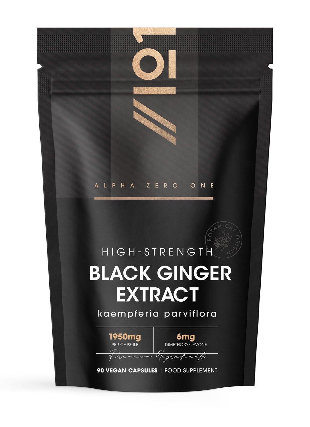 Black Ginger Extract 1950mg – High Strength 4% Dimethoxyflavone (6mg) - 90 Vegan Capsules (3 Month Supply) - Resealable and Recyclable Pouch – By Alpha01